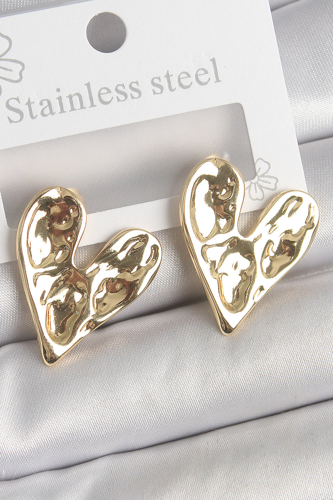 EBJ 316 Steel Gold Color Embroidered Heart Model Women's Earring - Rio de Mouro