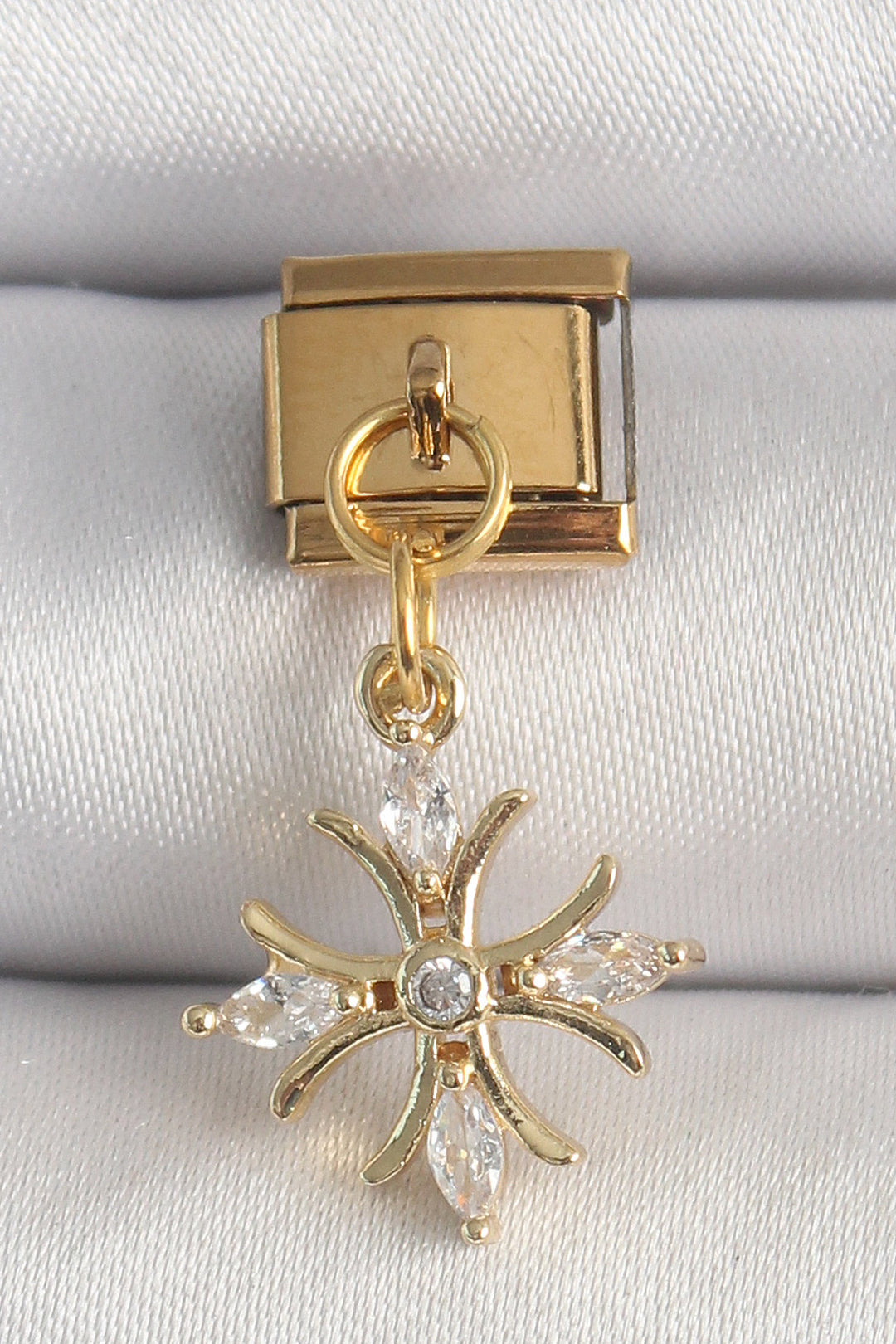 EBJ 316L Steel Gold Color Dangling Snowflake Model Nomination Charm with Zircon Stone - Lexington