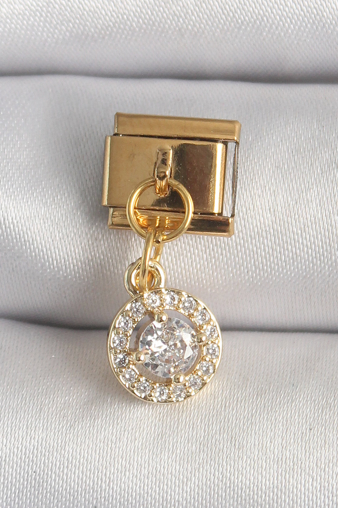 EBJ 316L Steel Gold Color Swinging Circle Zircon Stone Nomination Charm - Brovary