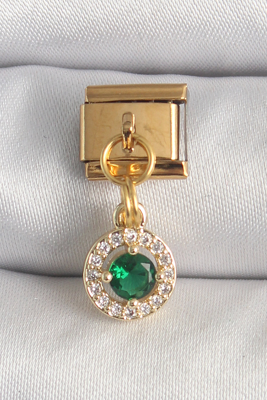 EBJ 316L Steel Gold Color Dangle Green Zircon Stone Nomination Charm - Grand Rapids