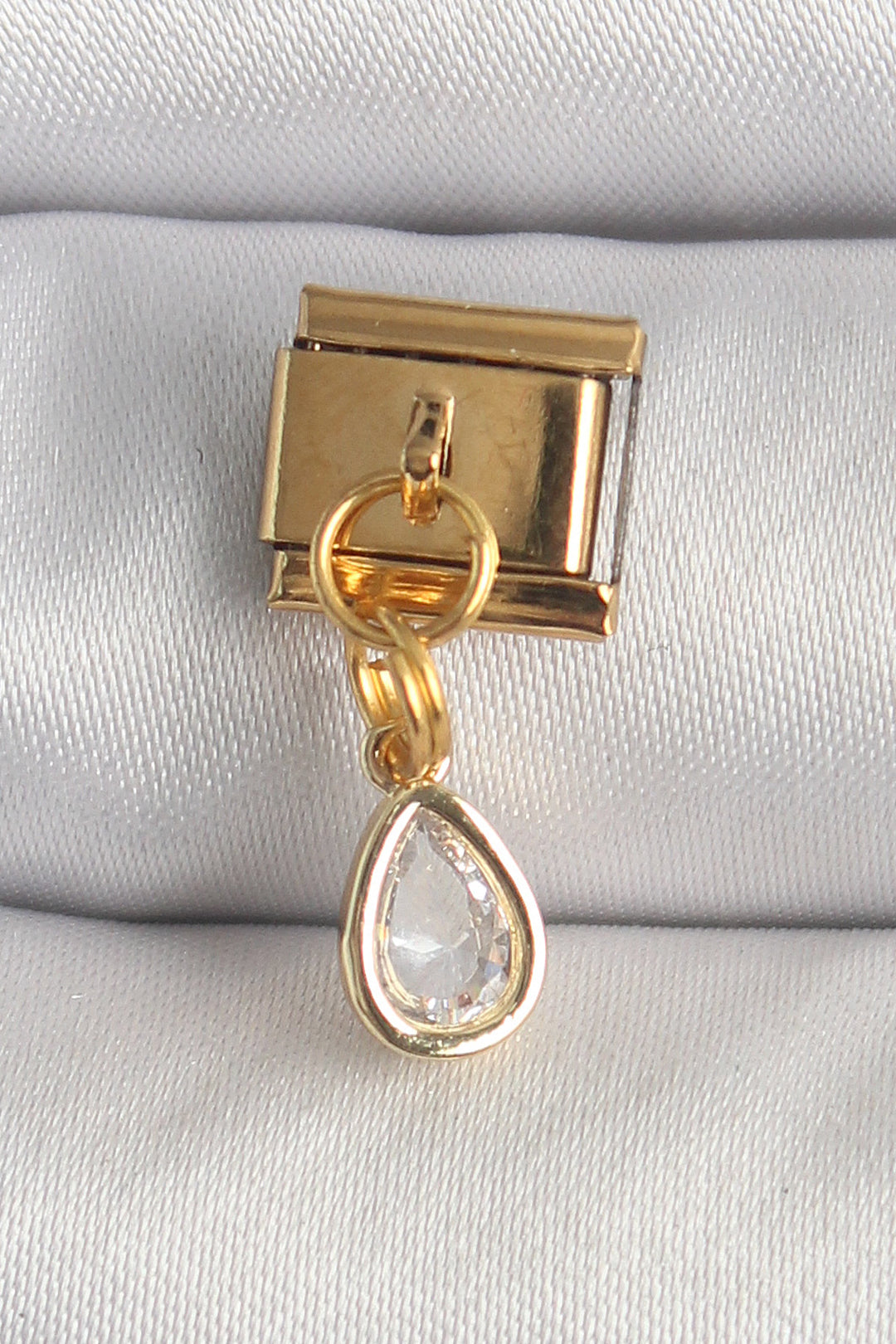 EBJ 316L Steel Gold Color Swinging Drop Zircon Stone Nomination Charm - Cesena