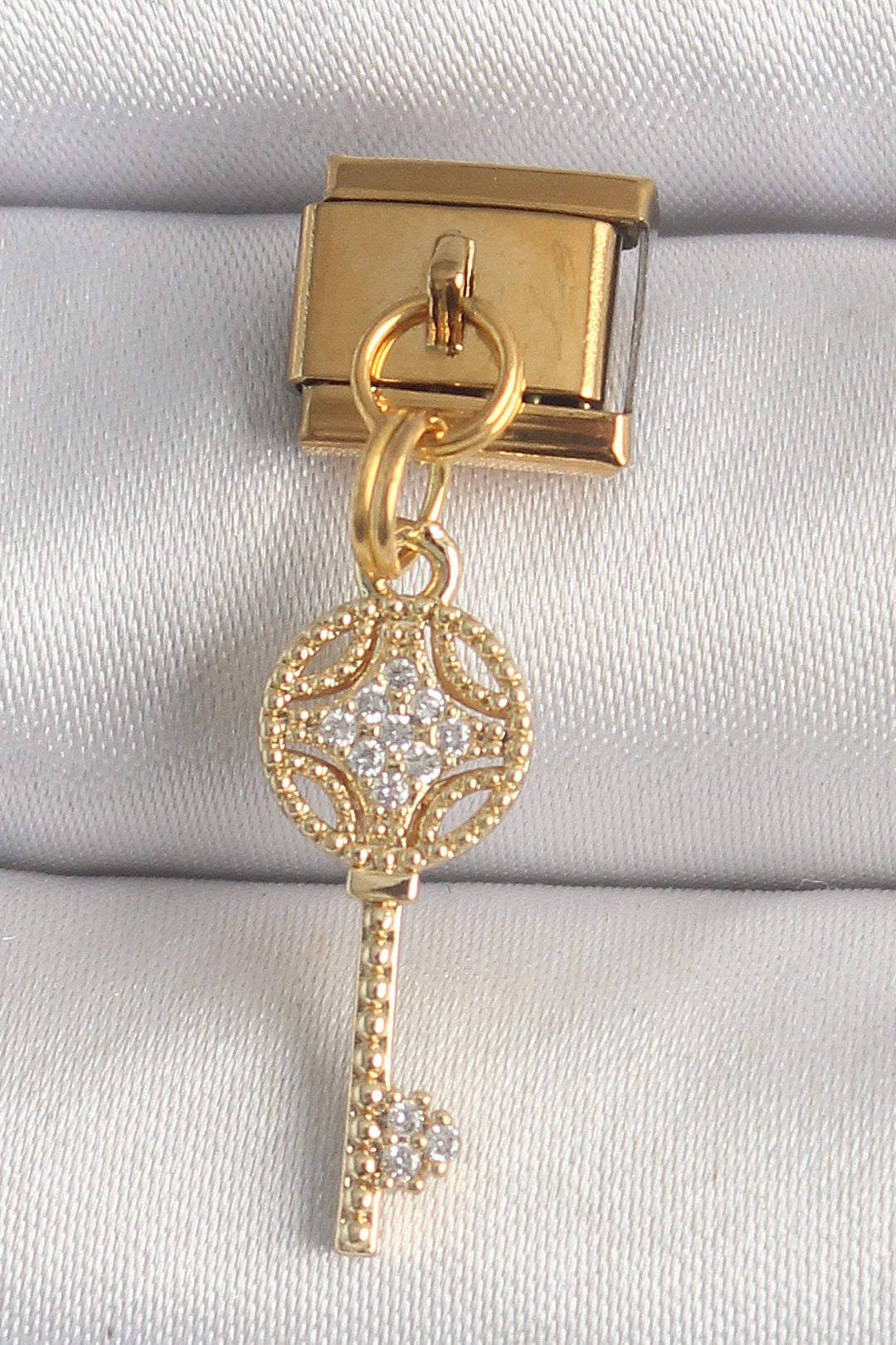 EBJ 316L Steel Gold Color Dangle Zircon Stone Key Model Nomination Charm - Texarkana