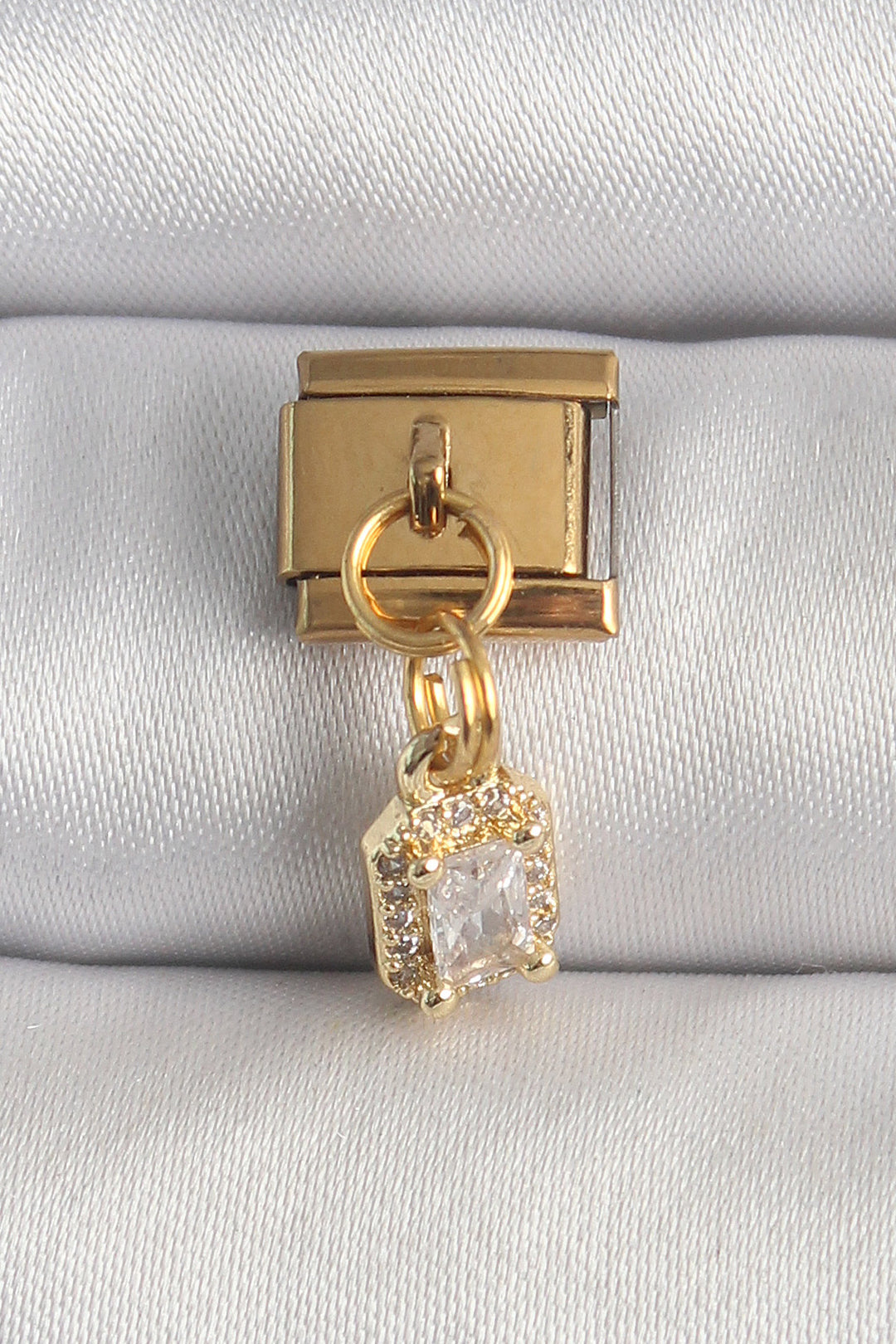 EBJ 316L Steel Gold Color Dangle Square Model Nomination Charm with Zircon Stone - Wembley