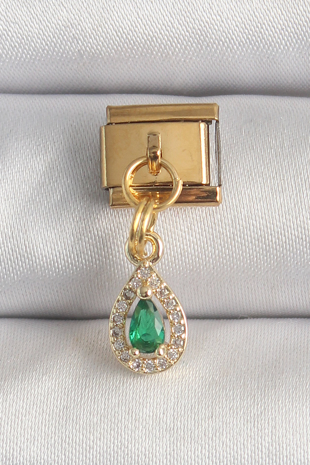 EBJ 316L Steel Gold Color Swinging Drop Green Zircon Stone Nomination Charm - Cesena