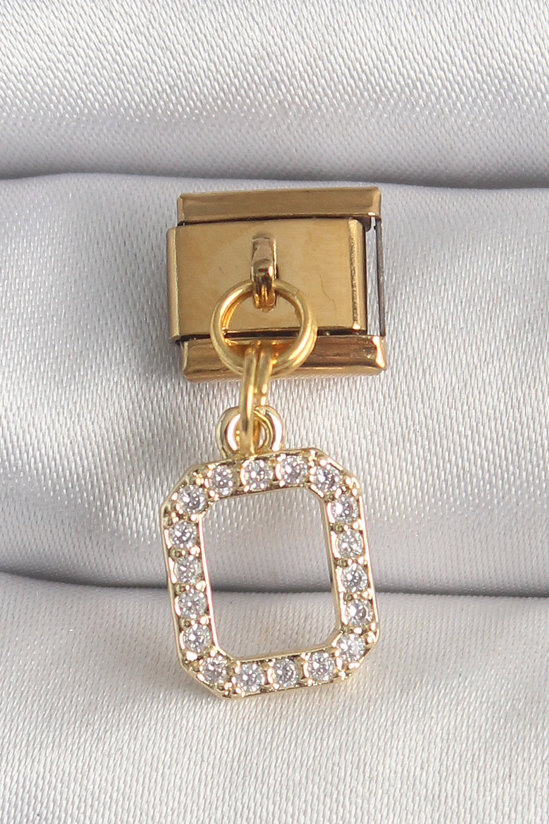 EBJ 316L Steel Gold Color Swinging Square Zircon Stone Nomination Charm - Las Cruces