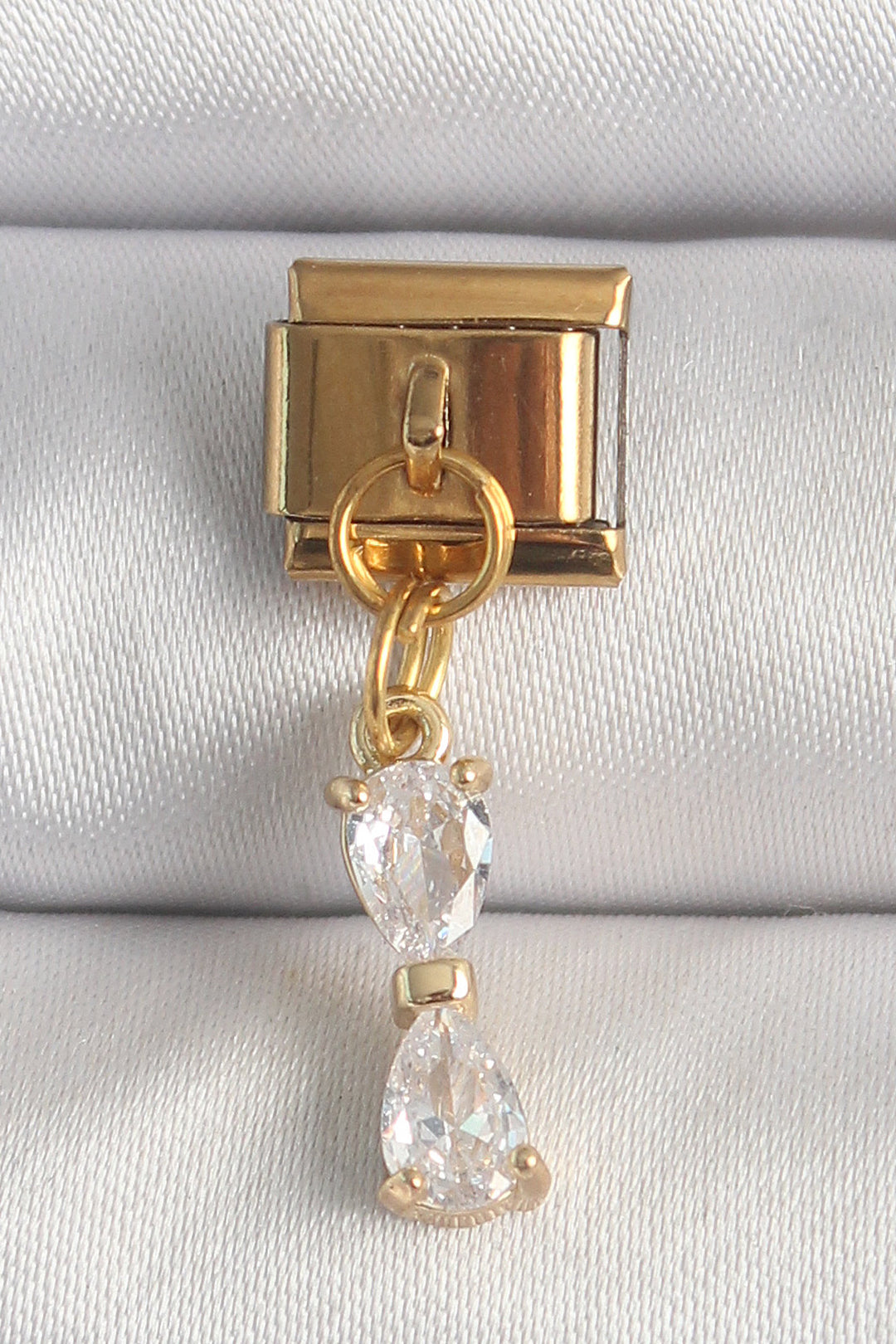 EBJ 316L Steel Gold Color Dangle Ribbon Model Nomination Charm with Zircon Stone - Nashua