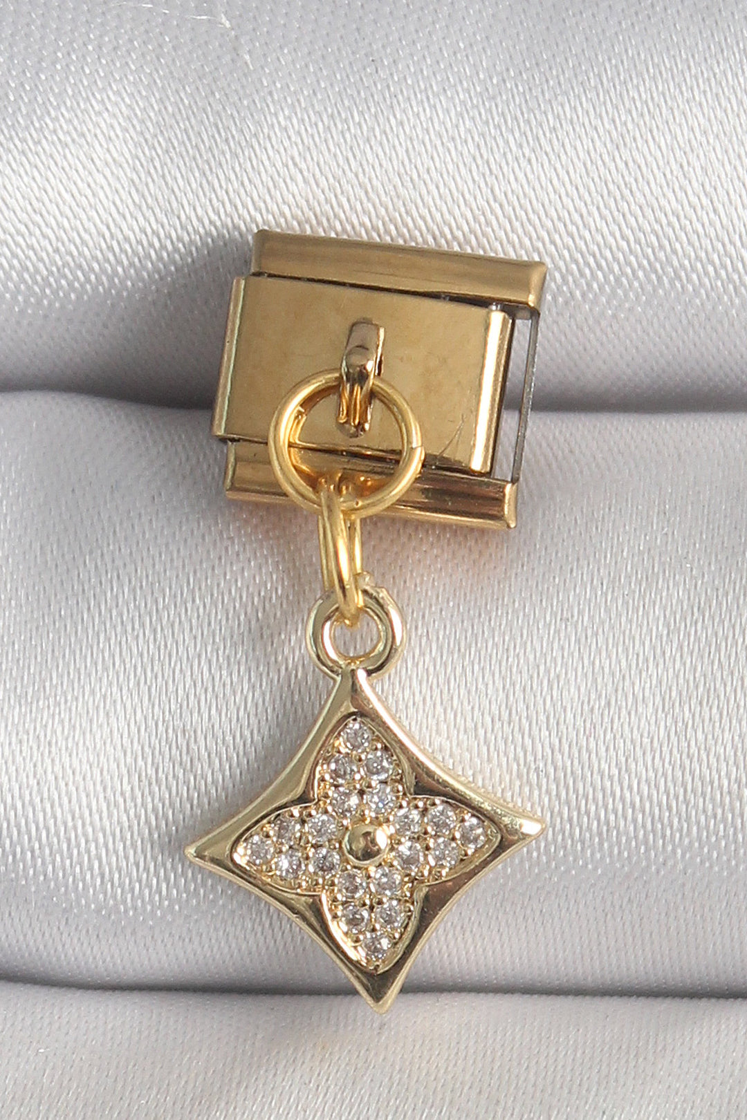 EBJ 316L Steel Gold Color Dangling Zircon Stone Flower Embroidered Nomination Charm - Roman