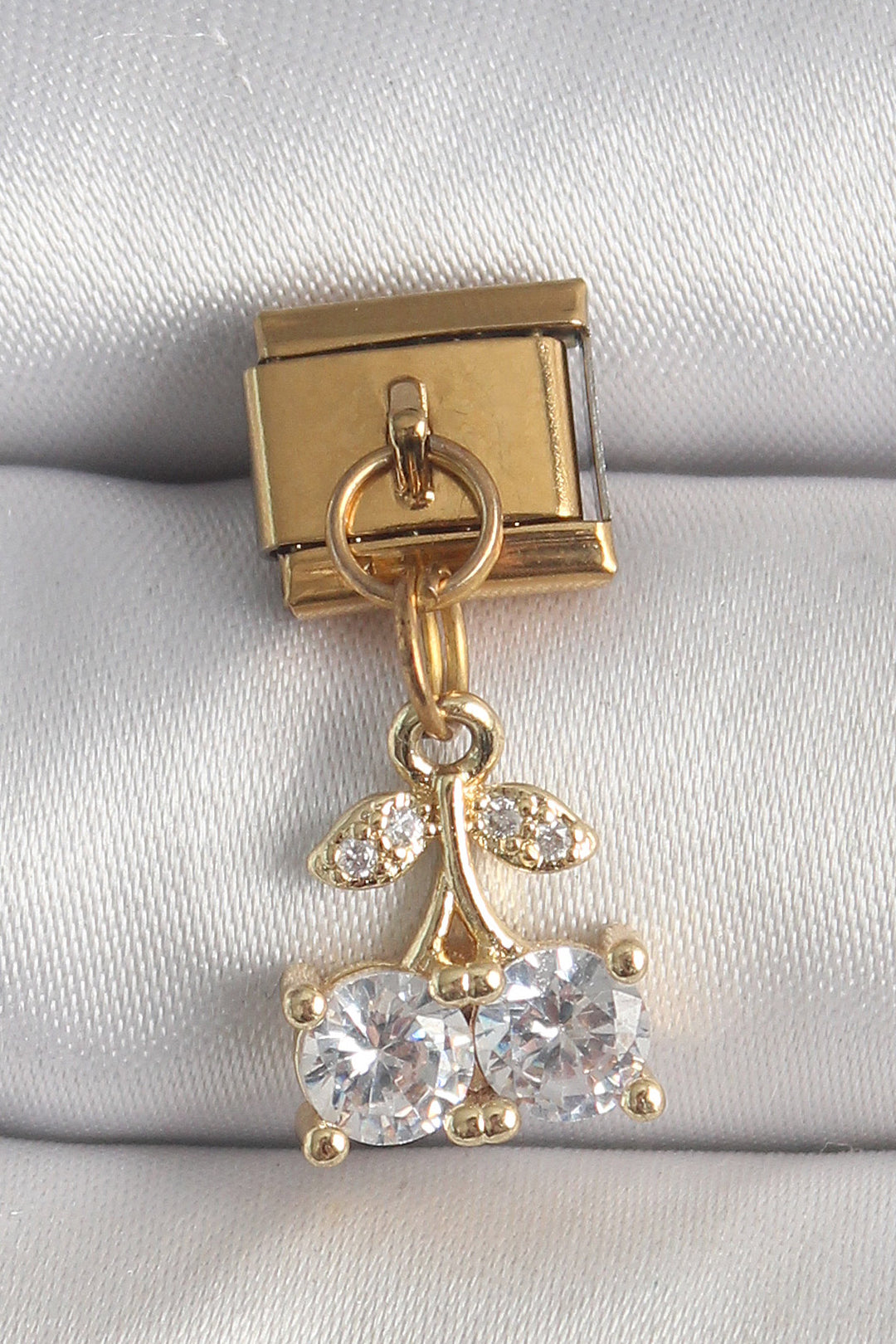 EBJ 316L Steel Gold Color Dangling Cherry Model Nomination Charm with Zircon Stone - Bend