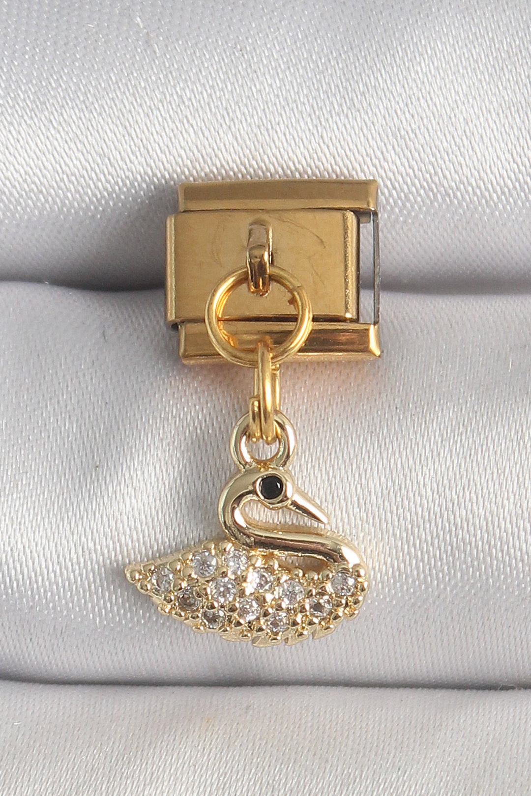 EBJ 316L Steel Gold Color Swinging Swan Model Nomination Charm with Zircon Stone - Quebec City