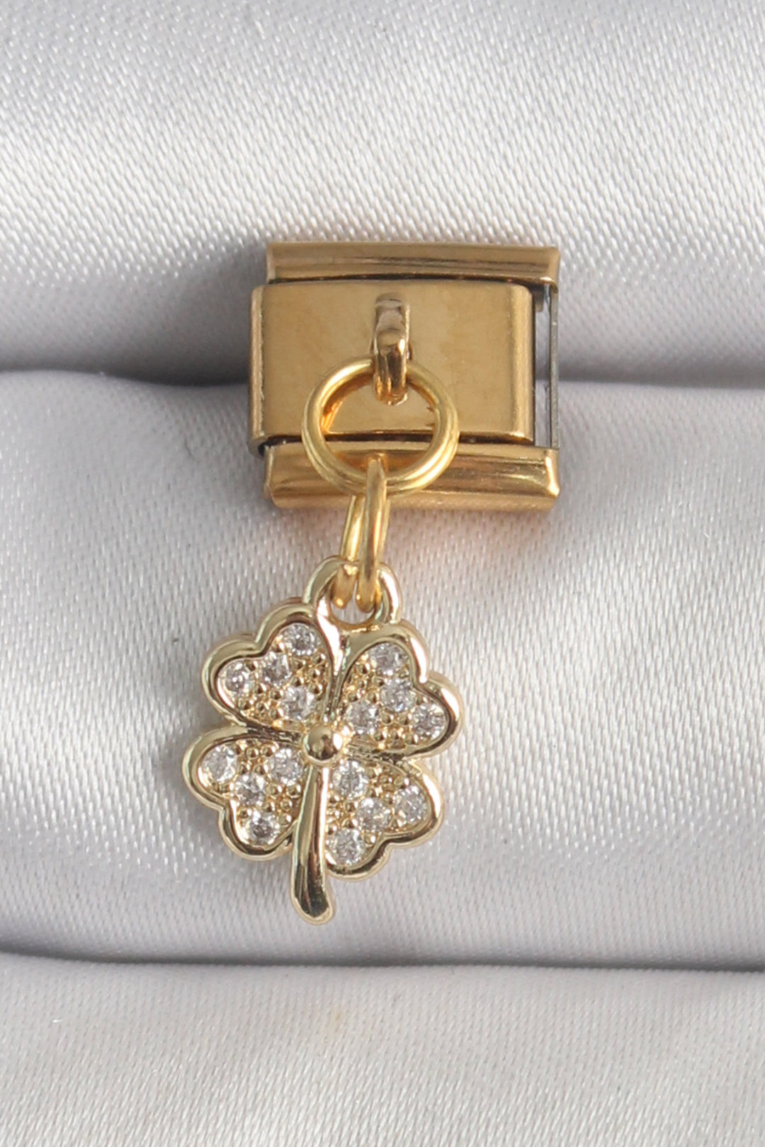 EBJ 316L Steel Gold Color Dangle Clover Model Nomination Charm with Zircon Stone - Bell Gardens