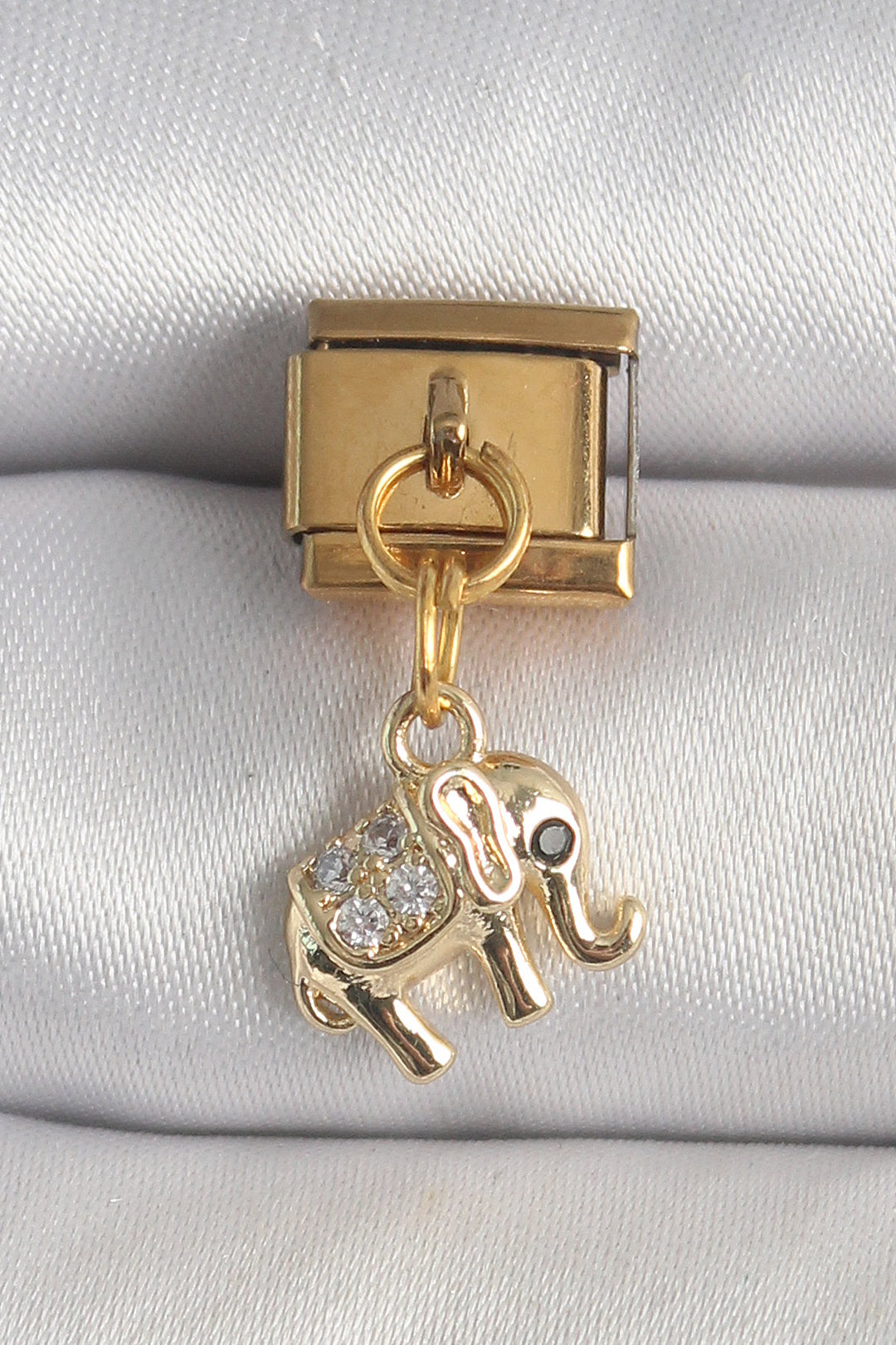 EBJ 316L Steel Gold Color Dangling Zircon Stone Elephant Model Nomination Charm - Freeport