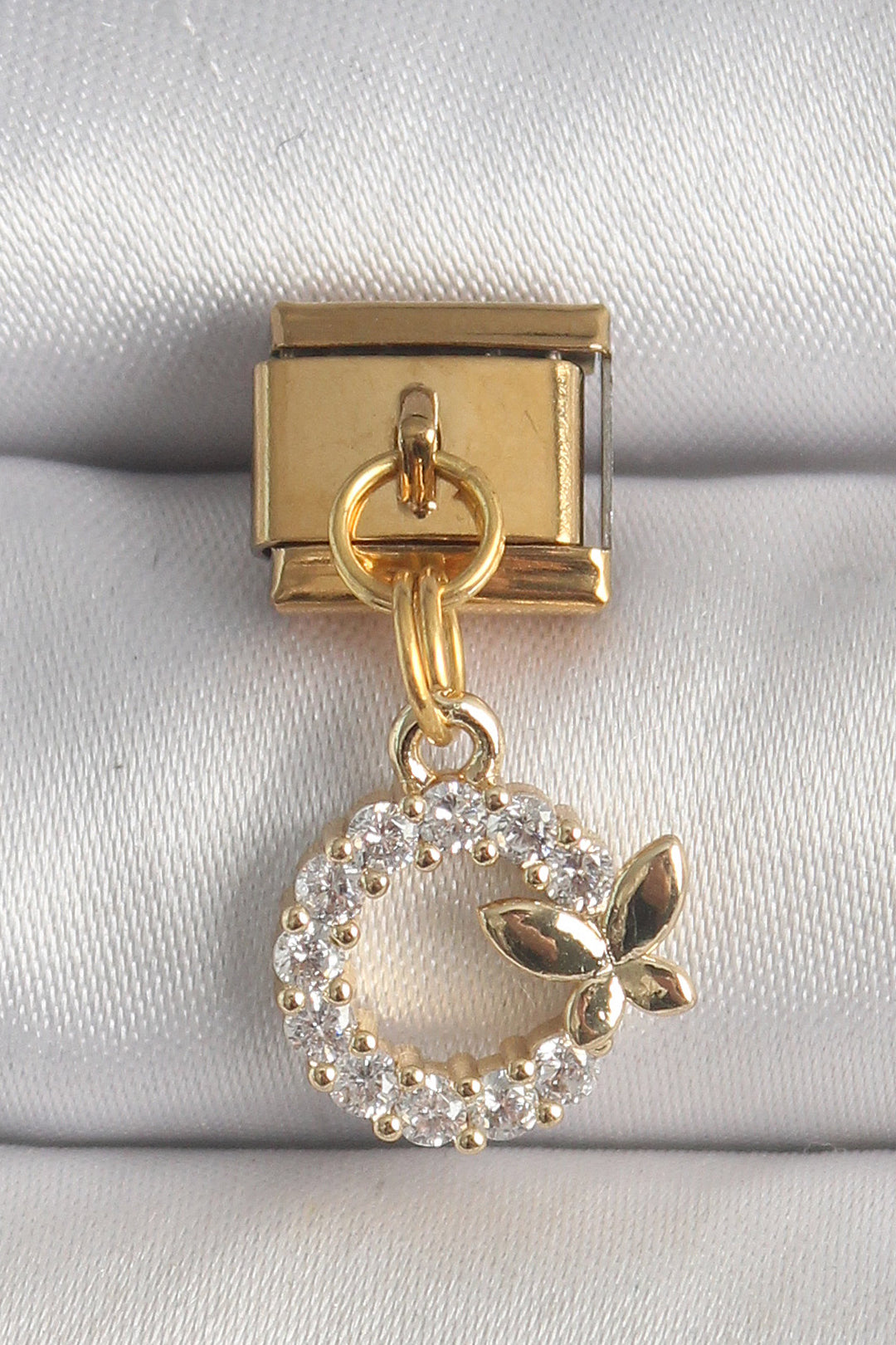 EBJ 316L Steel Gold Color Dangling Zircon Stone Butterfly Detail Nomination Charm - Slough