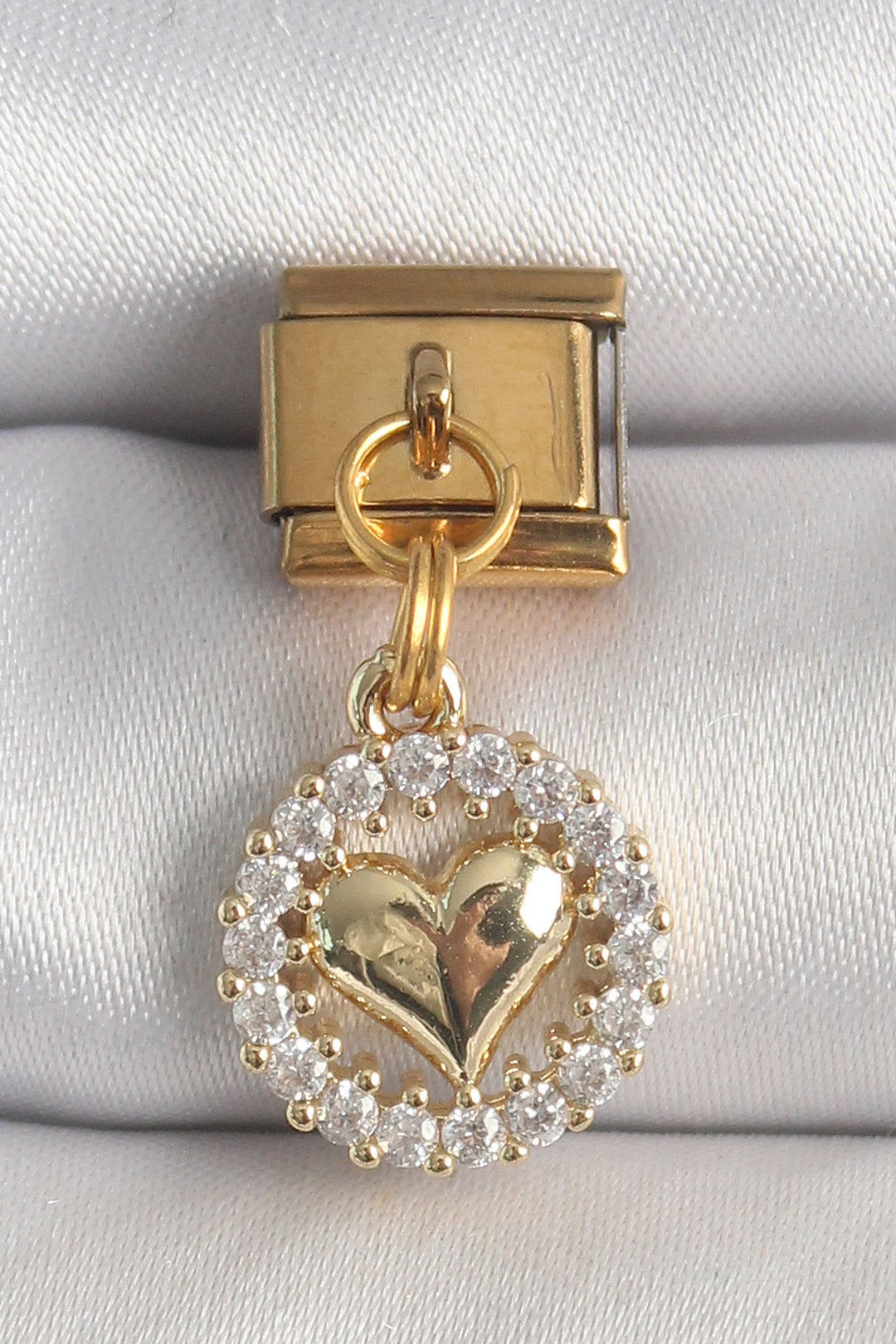 EBJ 316L Steel Gold Color Dangling Heart Model Nomination Charm with Zircon Stone - Lancaster
