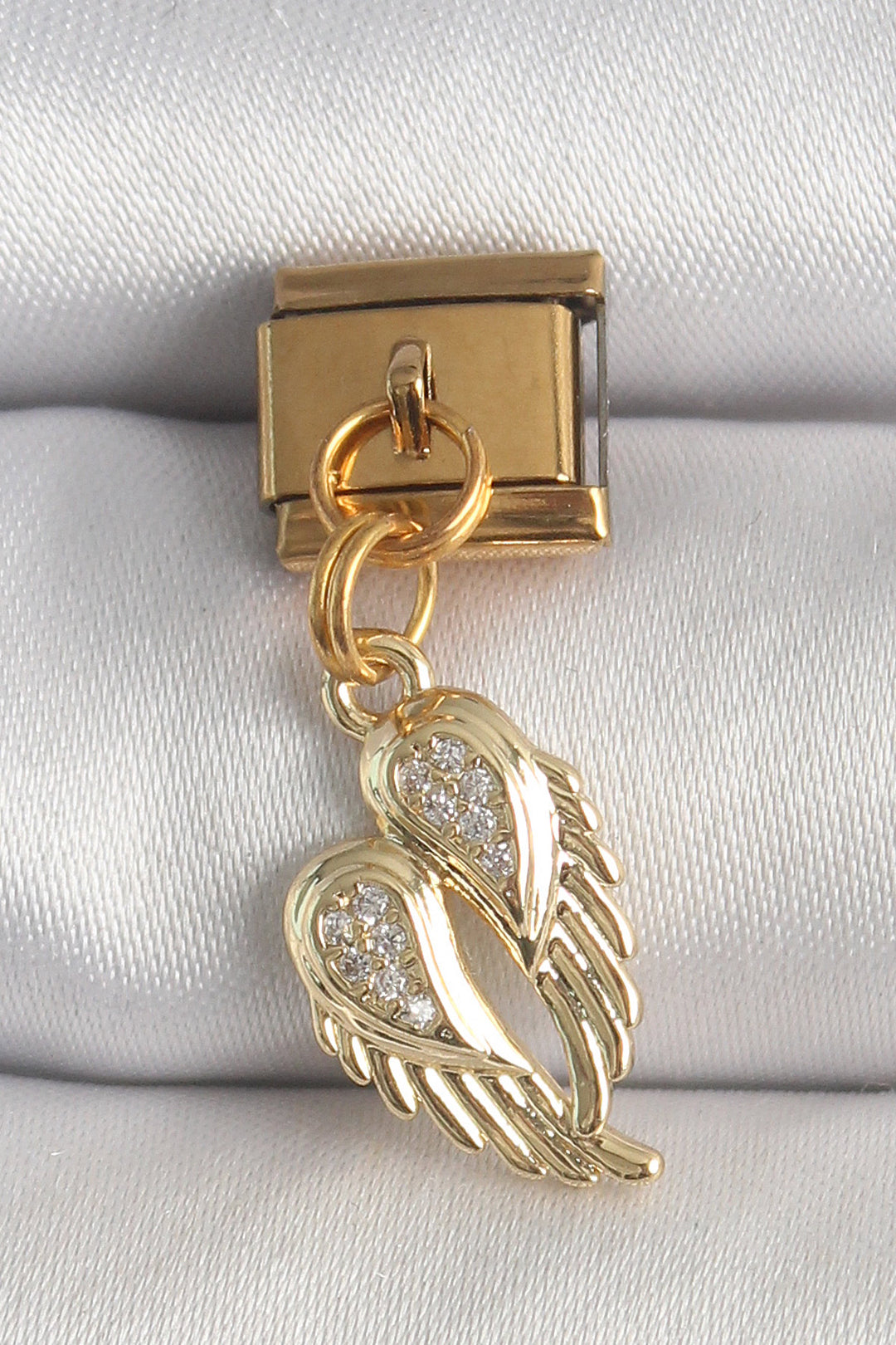 EBJ 316L Steel Gold Color Dangle Wing Model Nomination Charm with Zircon Stone - Stow