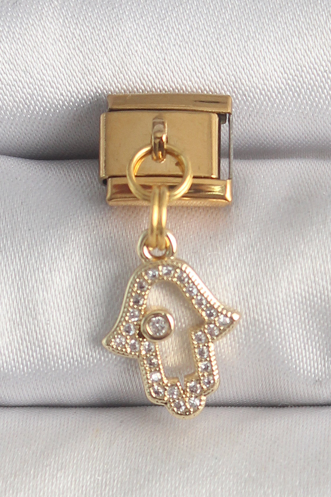 EBJ 316L Steel Gold Color Swinging Zircon Stone Fatima Hand Model Nomination Charm - Huatusco