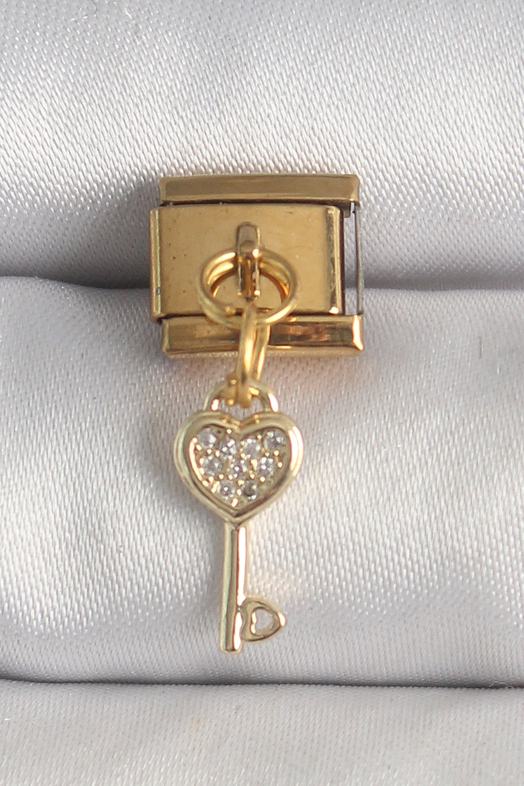 EBJ 316L Steel Gold Color Swinging Zircon Stone Heart Shaped Key Model Nomination Charm - King’s Lynn