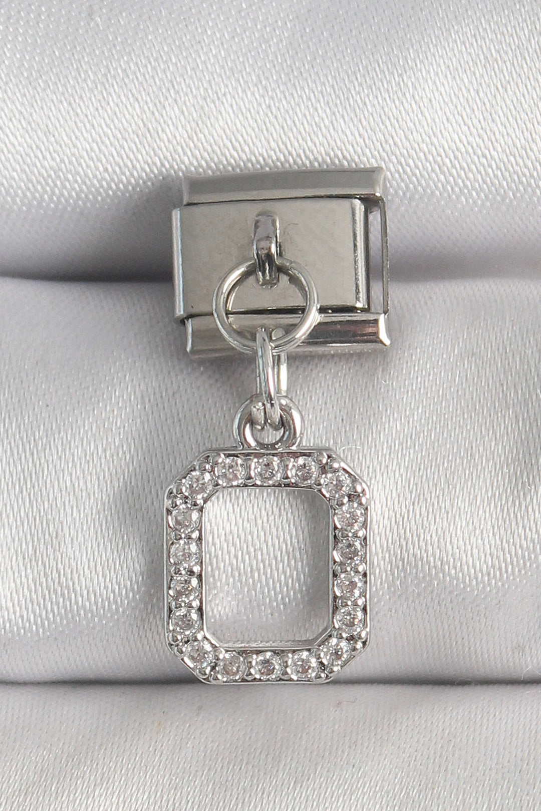 EBJ 316L Stainless Steel Silver Color Dangling Square Model Nomination Charm with Zircon Stone - Rosemead