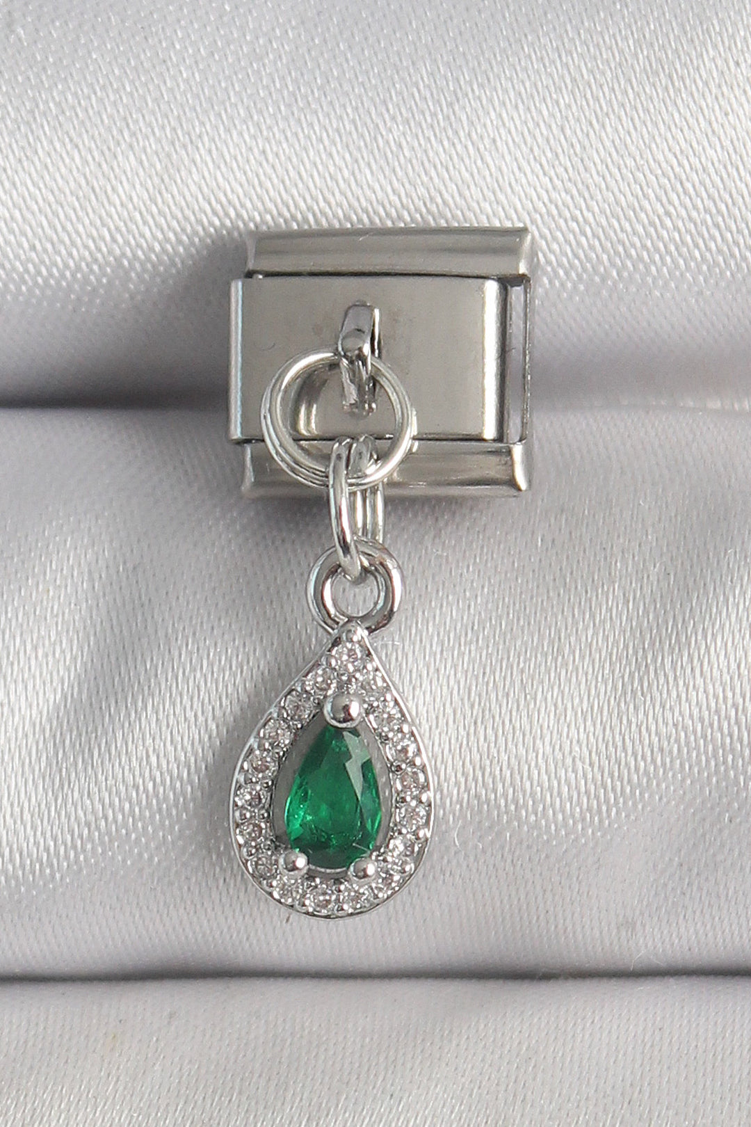 EBJ 316L Stainless Steel Silver Color Dangling Green Zircon Stone Drop Model Nomination Charm - Maintal