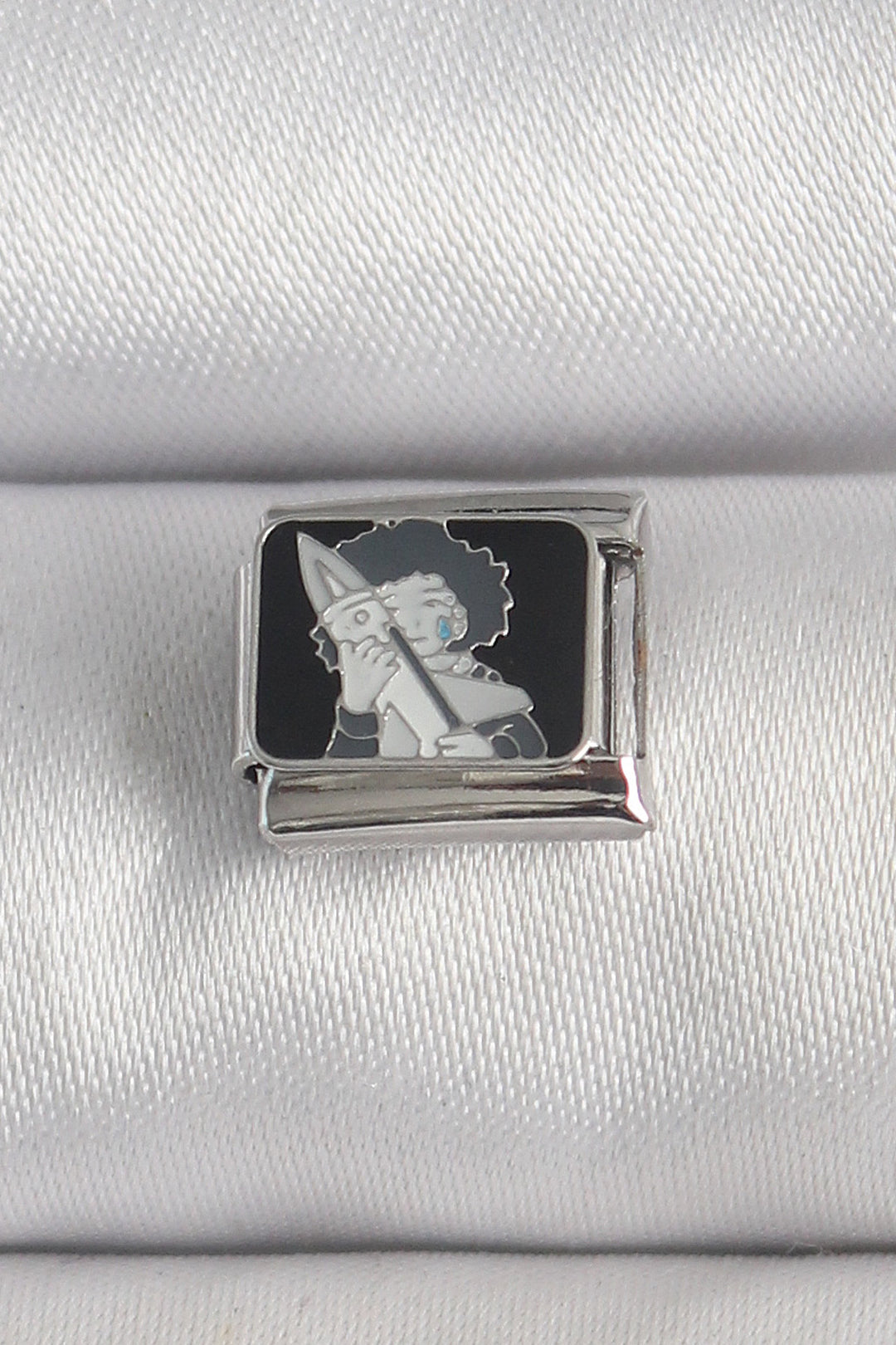 EBJ 316L Stainless Steel Silver Color Black Embroidered Portrait Model Nomination Charm - Ixmiquilpan