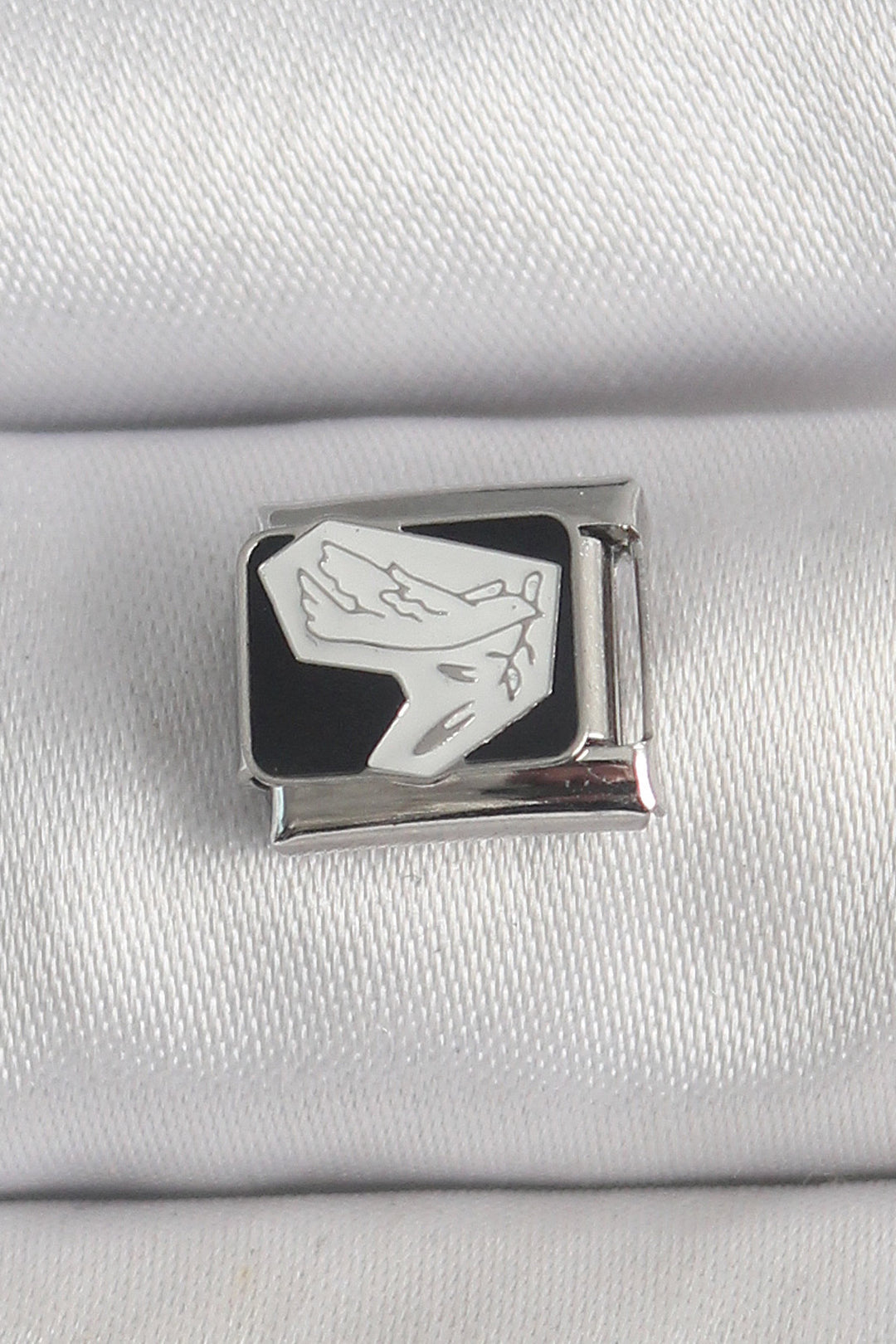 EBJ 316L Steel Silver Color Black White Bird Embroidered Nomination Charm - Napa