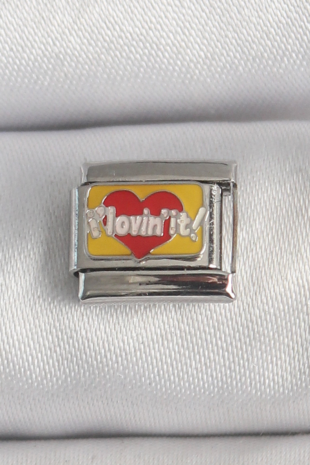 EBJ 316L Steel Silver Color Yellow Red Heart 'I Love' Embroidered Nomination Charm - Bad Vilbel