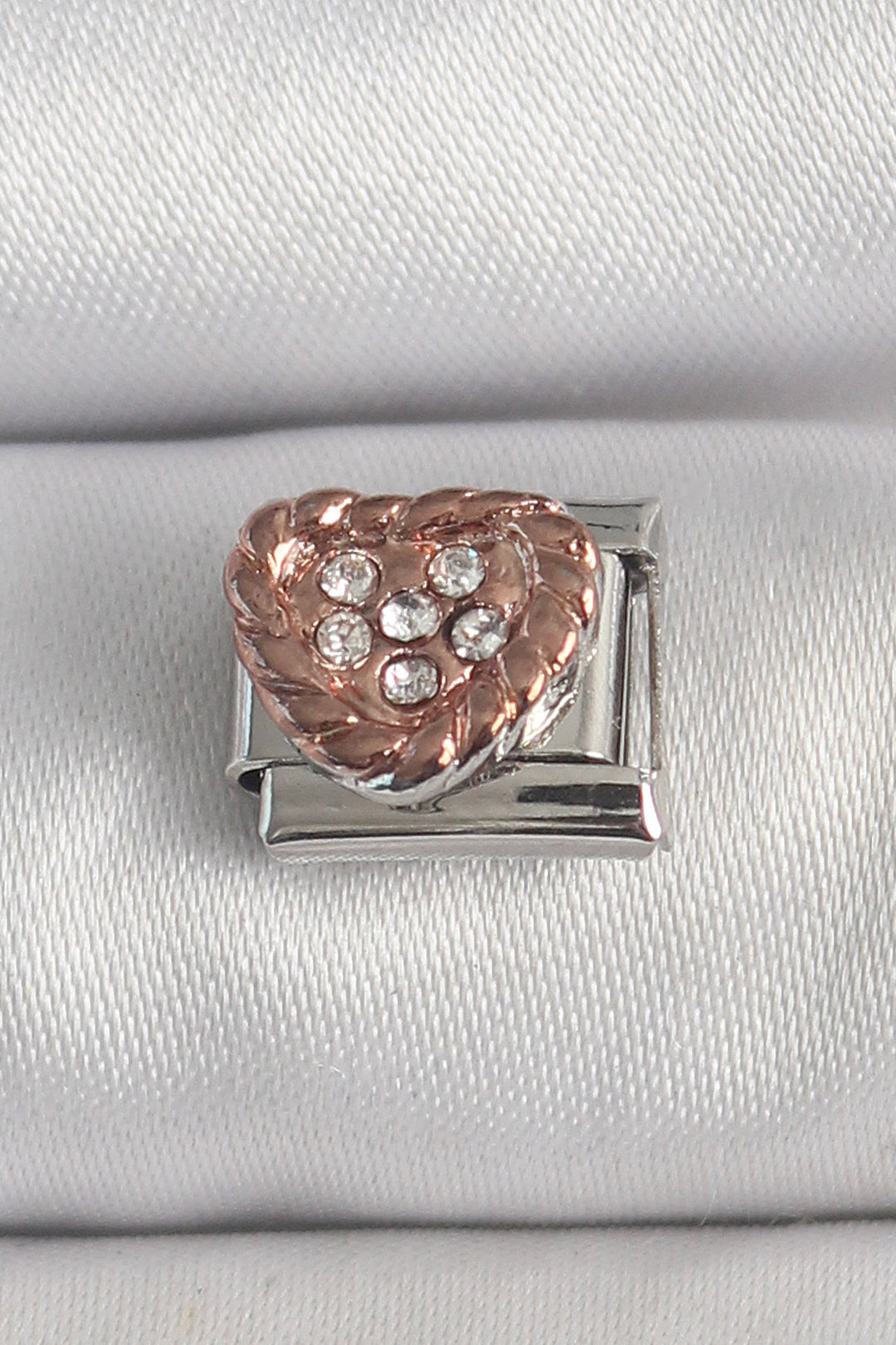 EBJ 316L Steel Silver Color Zircon Stone Bronze Heart Embroidered Nomination Charm - Lucca