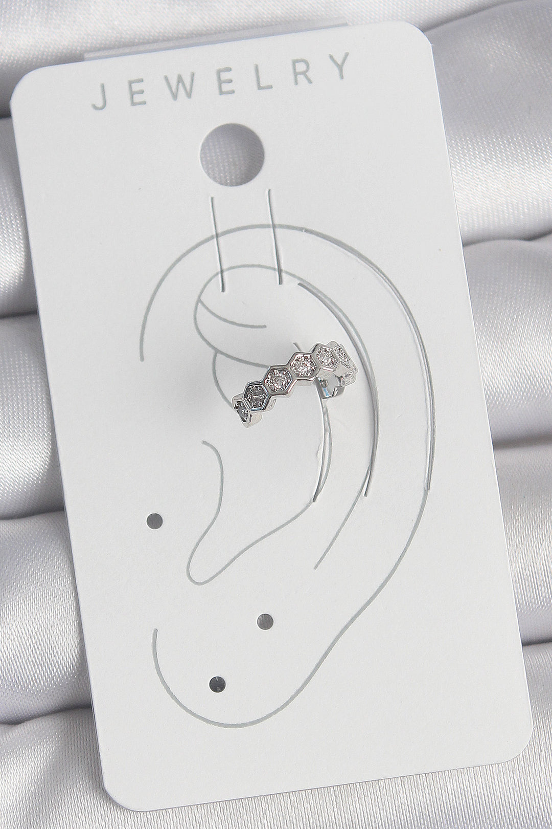 EBJ Silver Color Rice Honeycomb Pattern Zircon Stone Women's Cartilage Earring - Freehold