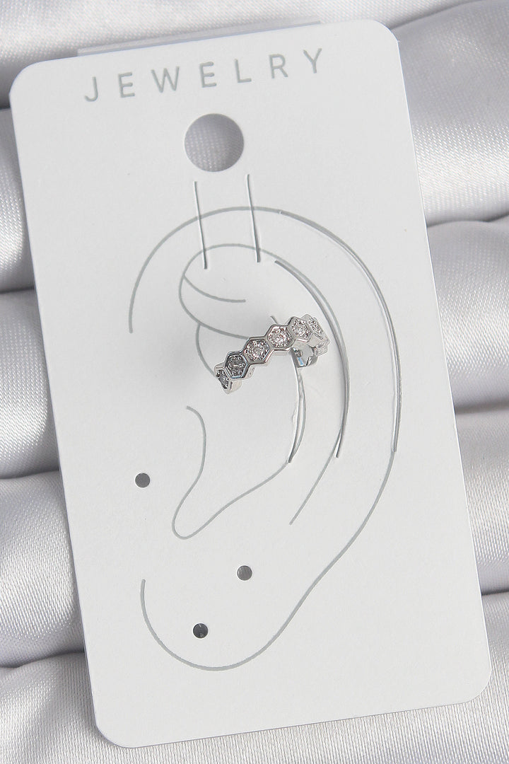 EBJ Silver Color Rice Honeycomb Pattern Zircon Stone Women's Cartilage Earring - Freehold
