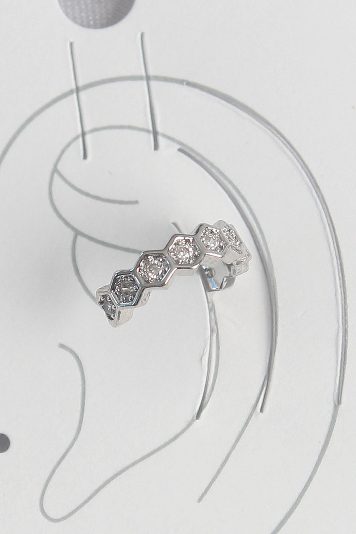 EBJ Silver Color Rice Honeycomb Pattern Zircon Stone Women's Cartilage Earring - Freehold
