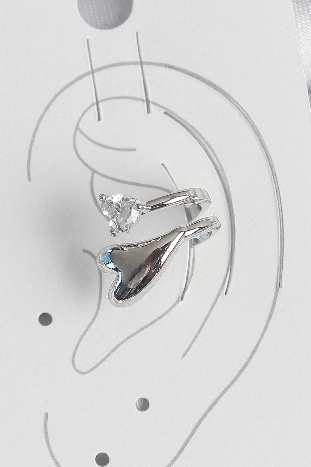 EBJ Rice Silver Color Zircon Stone Detailed Heart Model Women's Cartilage Earring - Santa María Atzompa
