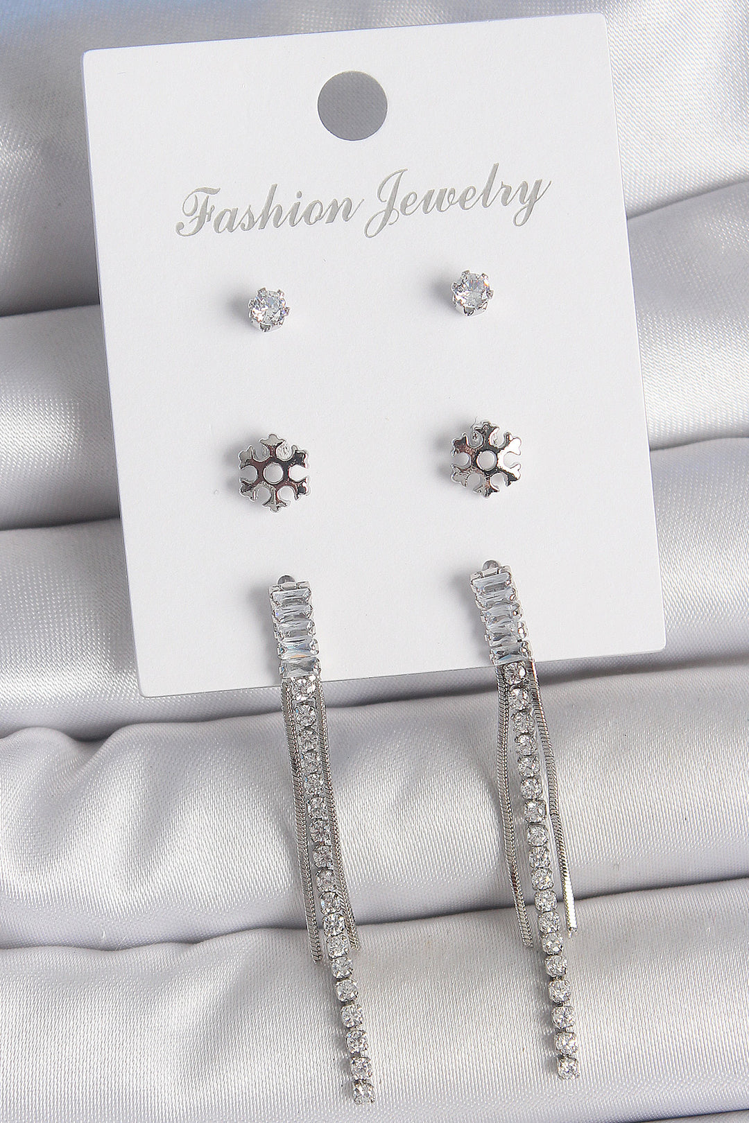 EBJ Rice Gold Color Zircon Stone Dangling Flower Detail 3 Piece Women's Earring Set - Granby