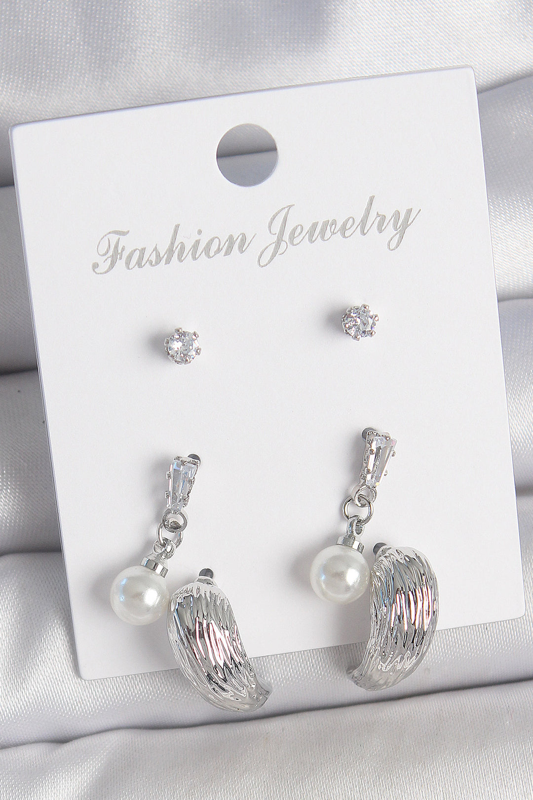 EBJ Rice Silver Color Dangling Zircon Stone Drop Model 3 Pairs of Women's Earring Set - Evans