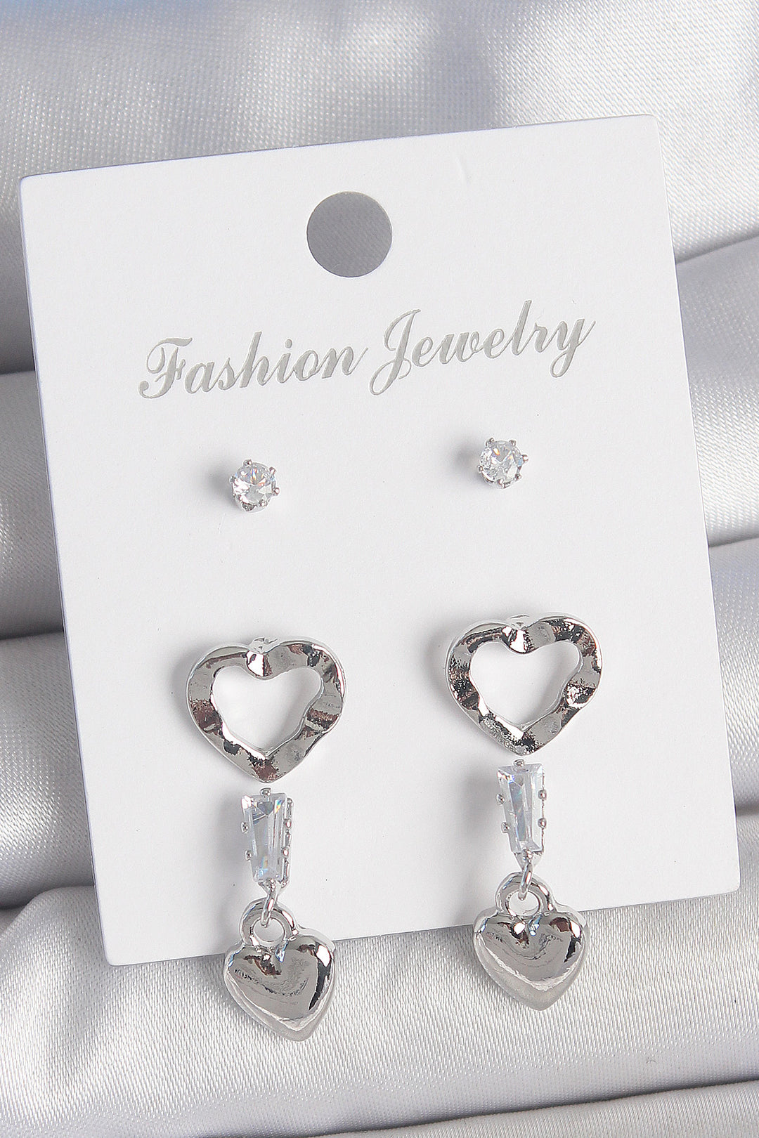 EBJ Rice Silver Color Zircon Stone Detailed Dangle Model 2 Pairs of Women's Earring Set - Ludwigsburg