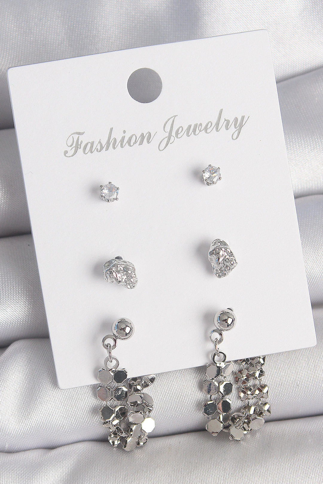 EBJ Rice Silver Color Zircon Stone Sequined Dangling Model 3 Pairs of Women's Earring Set - Zacualtipán