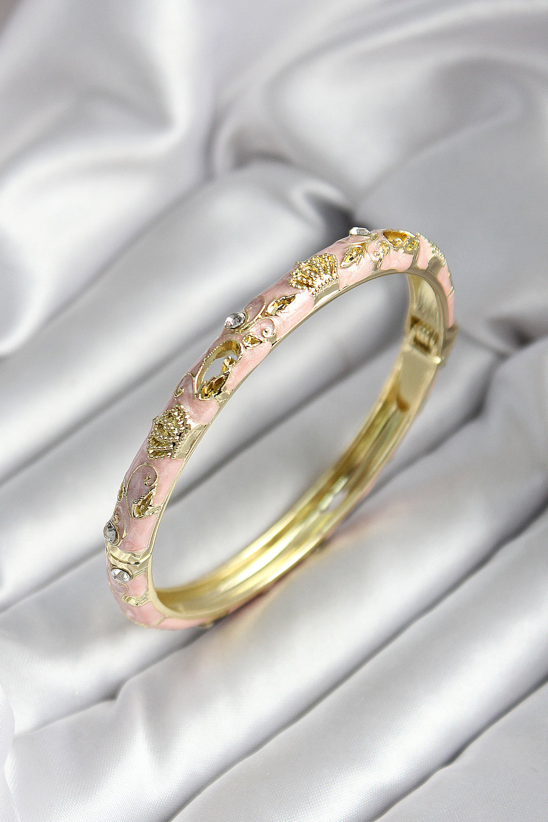 EBJ Mineli Rice Open Pink Queen Crown Patterned Zircon Stone Gold Color Women's Bracelet - Deventer