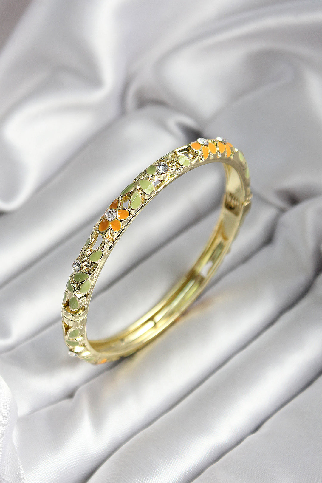 EBJ Mineli Rice Green Flower Patterned Zircon Stone Gold Color Women's Bracelet - Halle