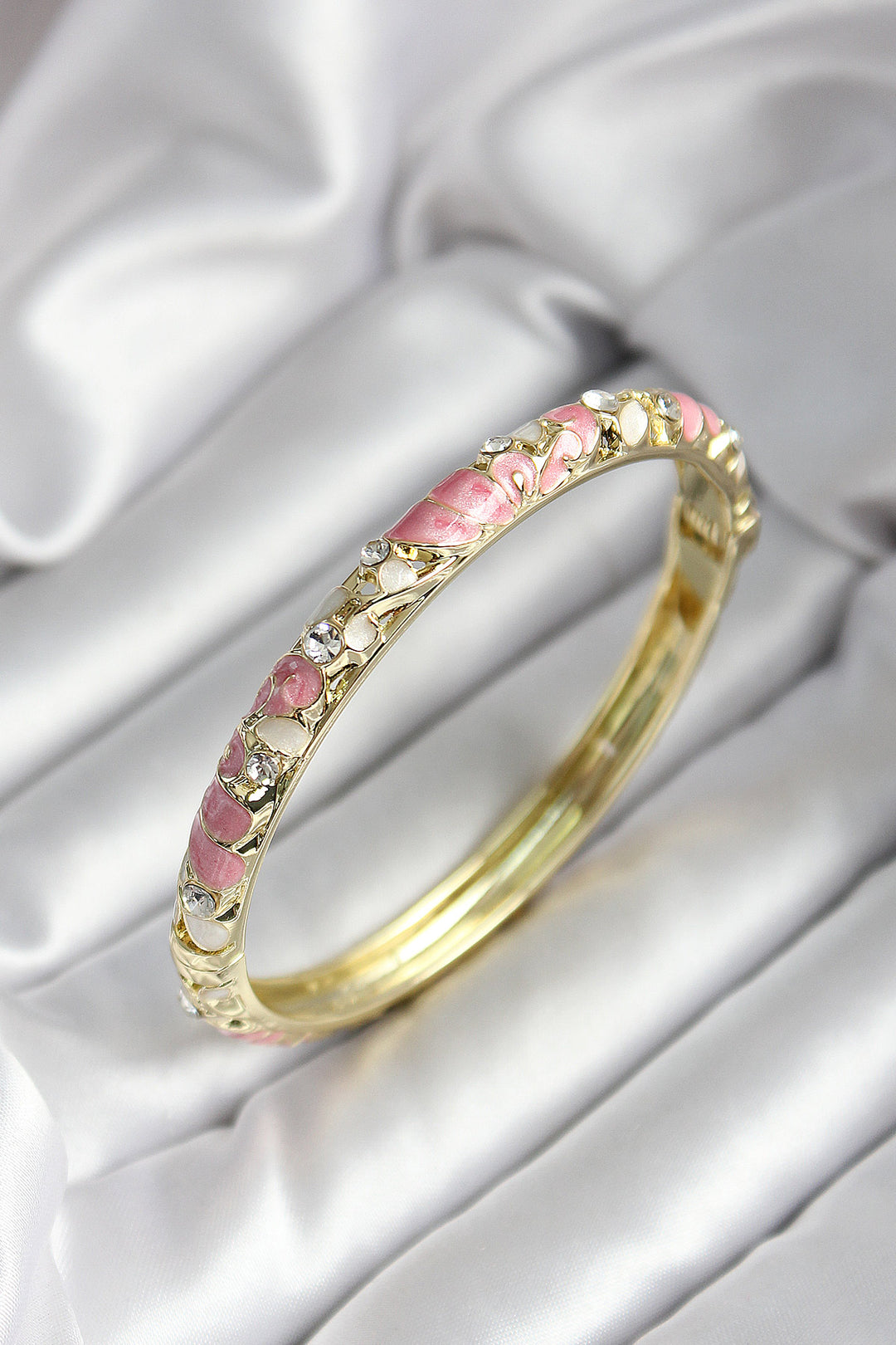 EBJ Mineli Rice Pink Flower Patterned Zircon Stone Gold Color Women's Bracelet - Andover