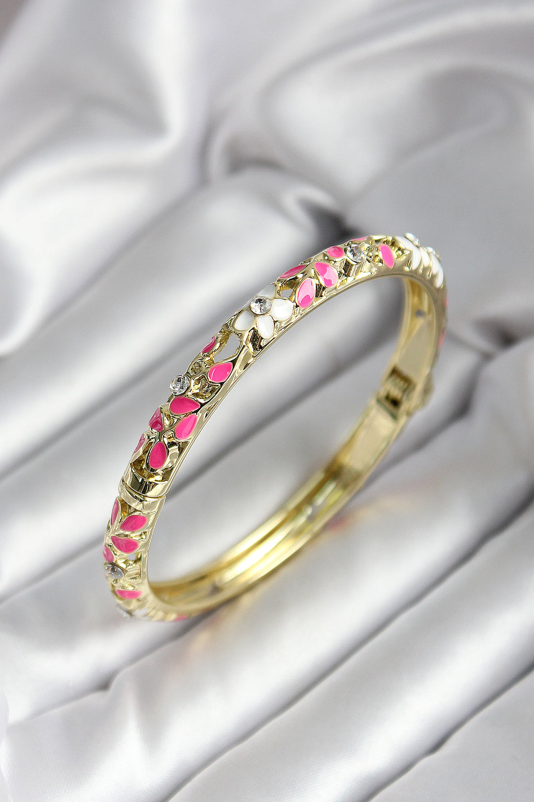 EBJ Mineli Rice Pink Flower Patterned Gold Color Women's Cuff - Suresnes