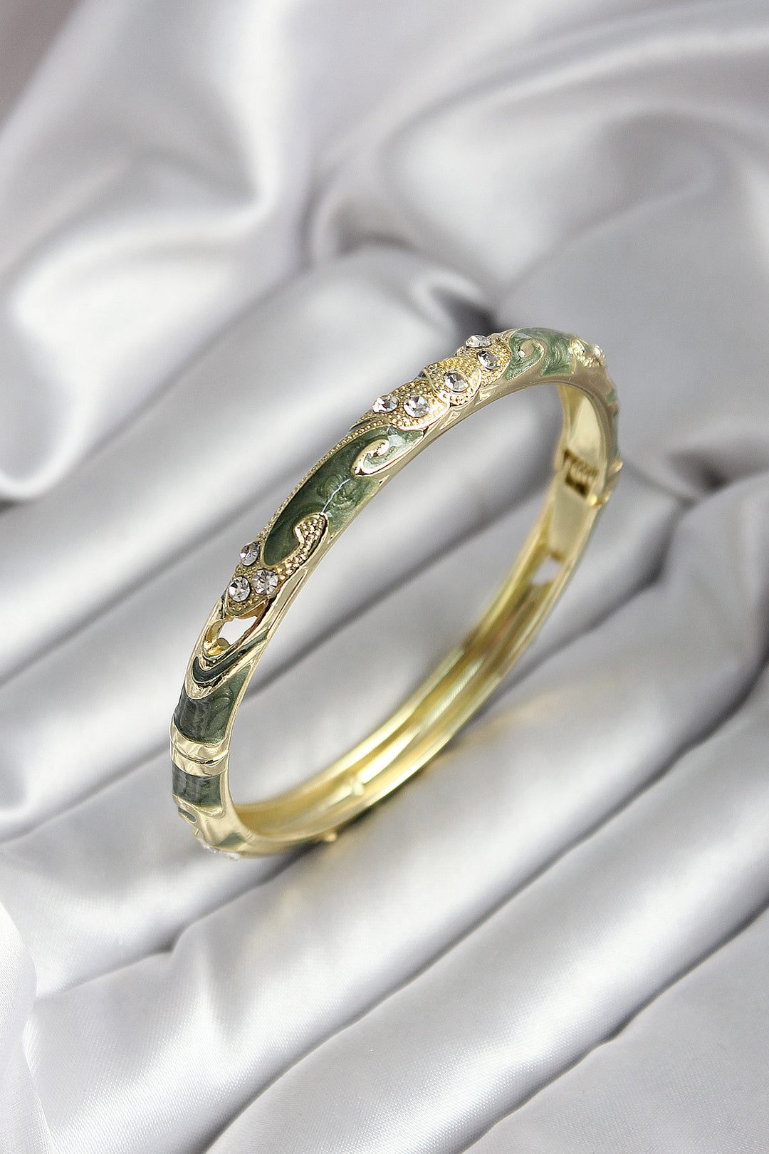 EBJ Mineli Rice Green Flower Patterned Gold Color Women's Cuff - Troy
