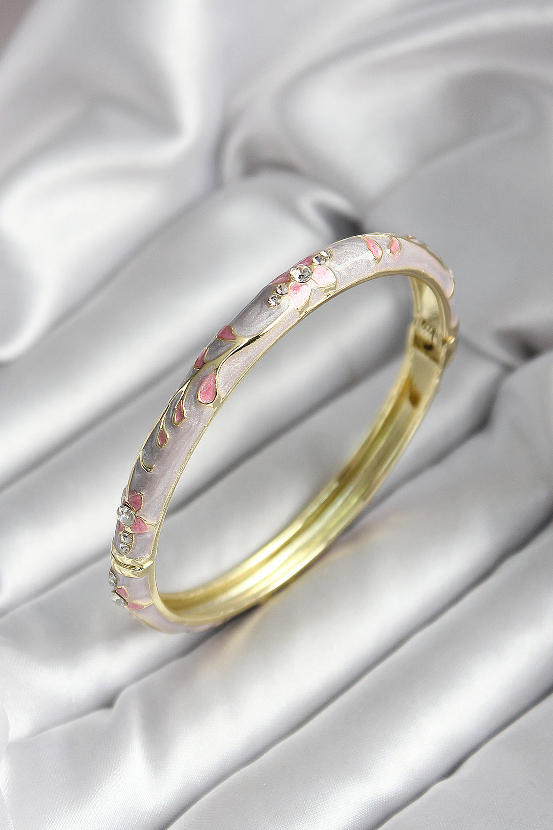 EBJ Mineli Rice Pink Flower Patterned Gold Color Women's Cuff - Lynchburg