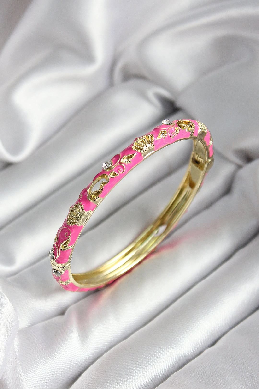 EBJ Mineli Rice Pink Flower Patterned Gold Color Women's Cuff - Citrus Heights