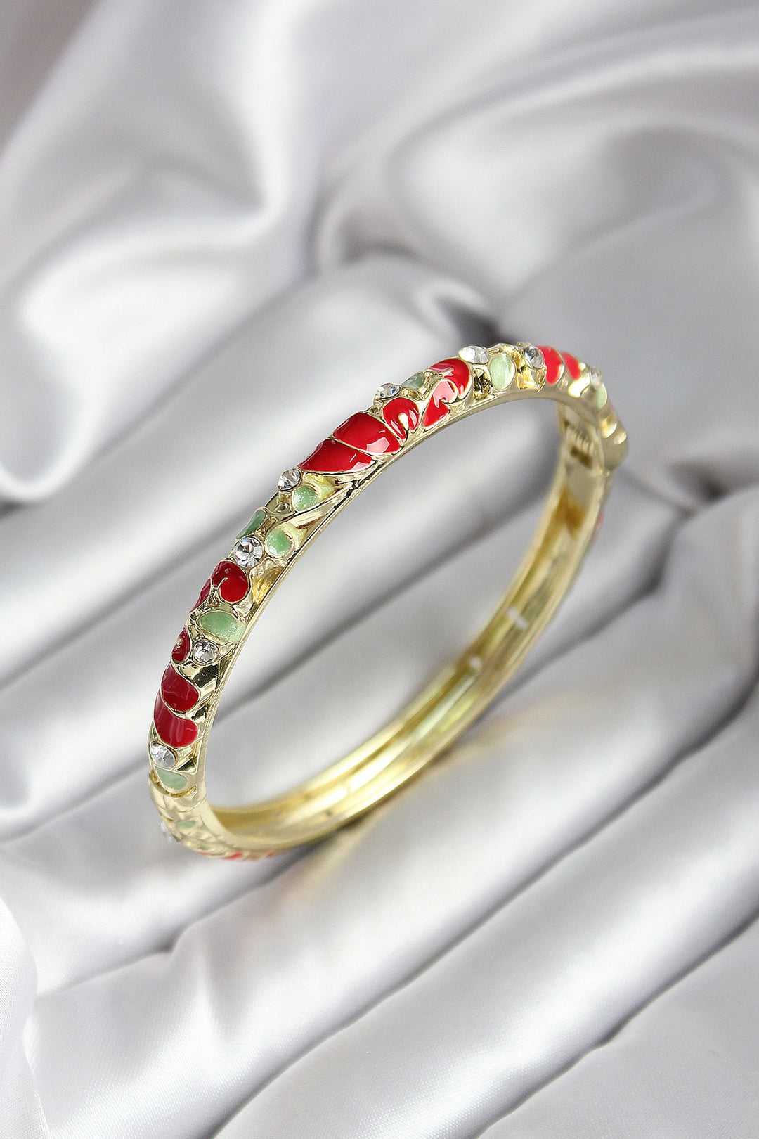 EBJ Mineli Rice Red Flower Patterned Gold Color Women's Cuff - Madison