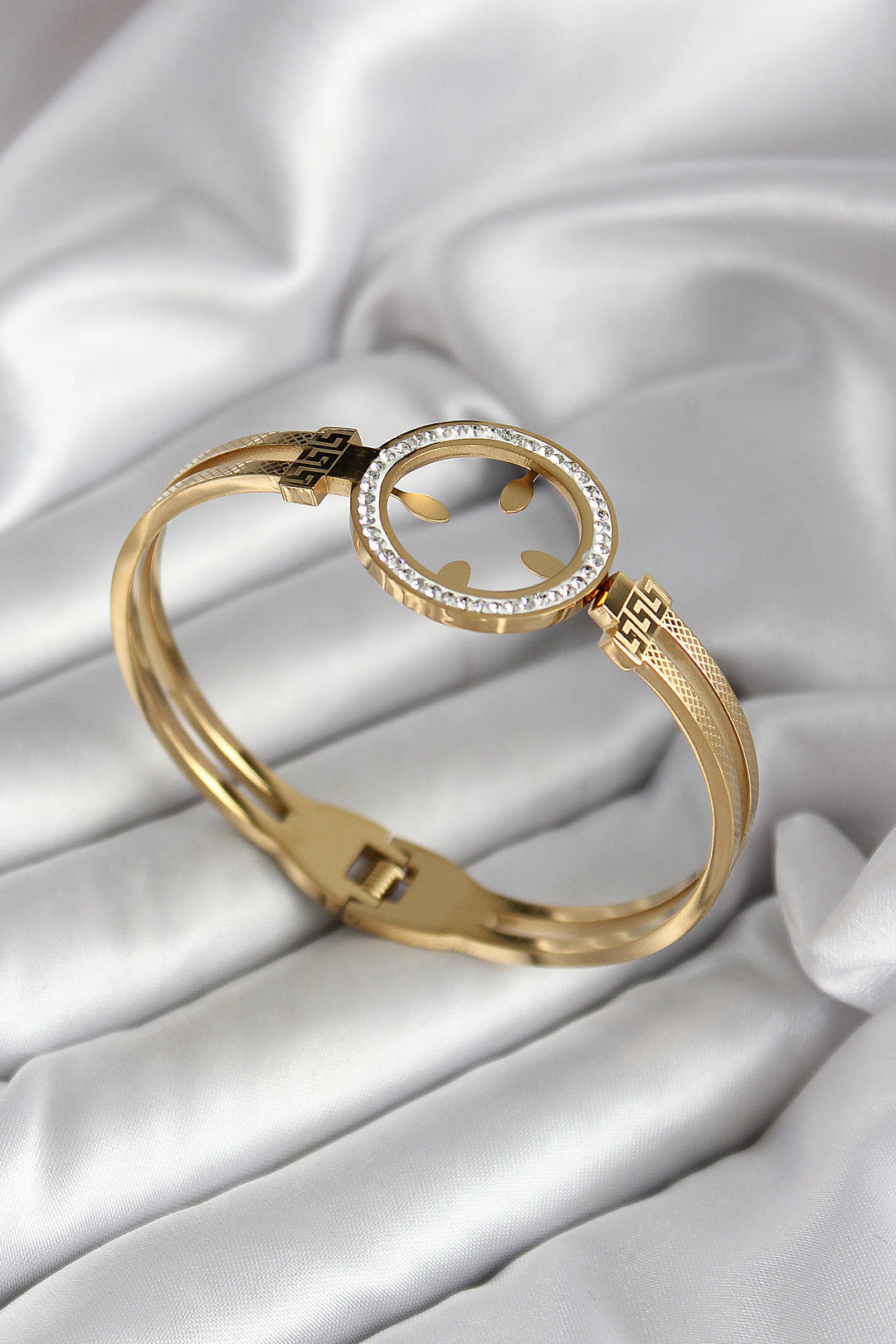 EBJ 316L Stainless Steel Quarter Settable Model Gold Color Women's Bracelet with Zircon Stone - Celle
