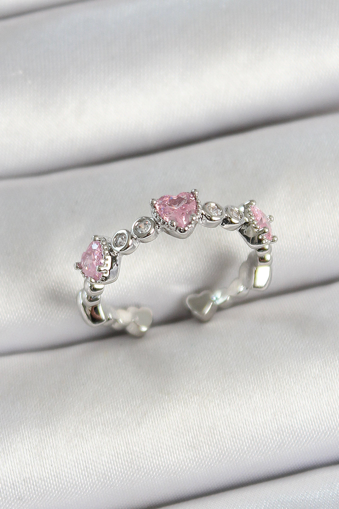 EBJ Adjustable Women's Ring with Rice Ordered Heart Shaped Zircon Stone Silver Color - Mount Vernon