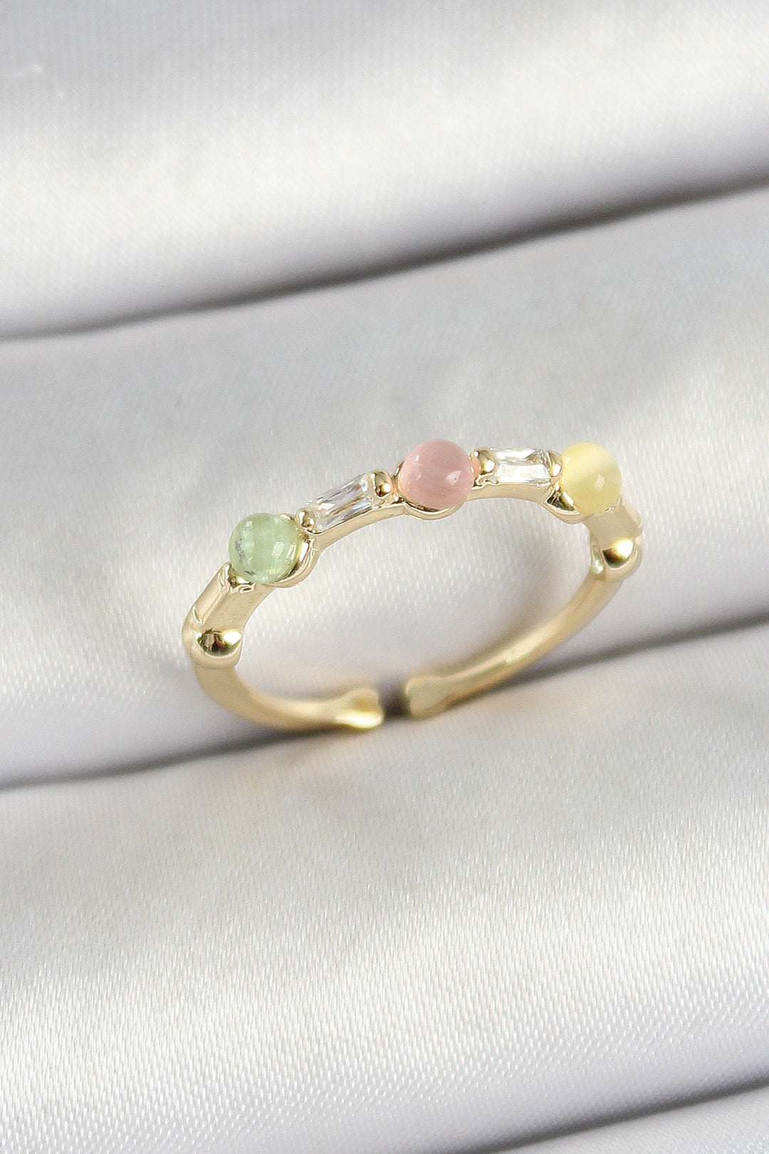EBJ Rice-Ordered Bead Figured Zircon Stone Gold Color Adjustable Women's Ring - Cape Girardeau