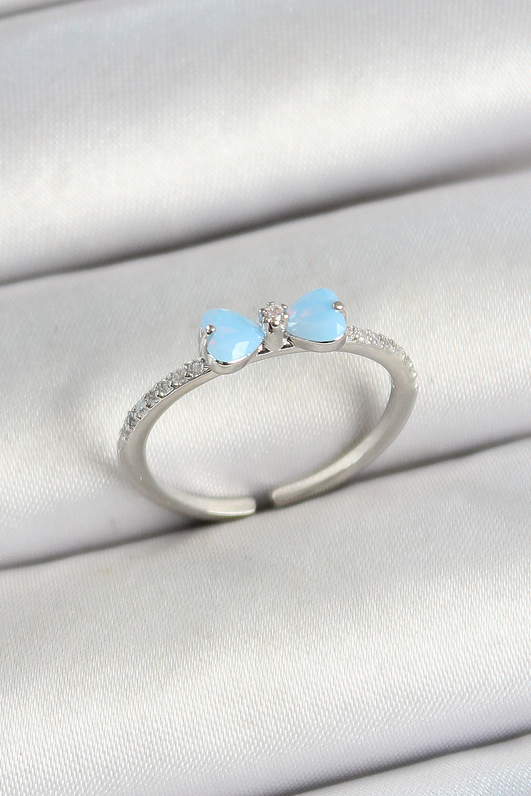 EBJ Rice Bow Tie Figured Silver Color Adjustable Women's Ring with Zircon Stone - Bridgwater