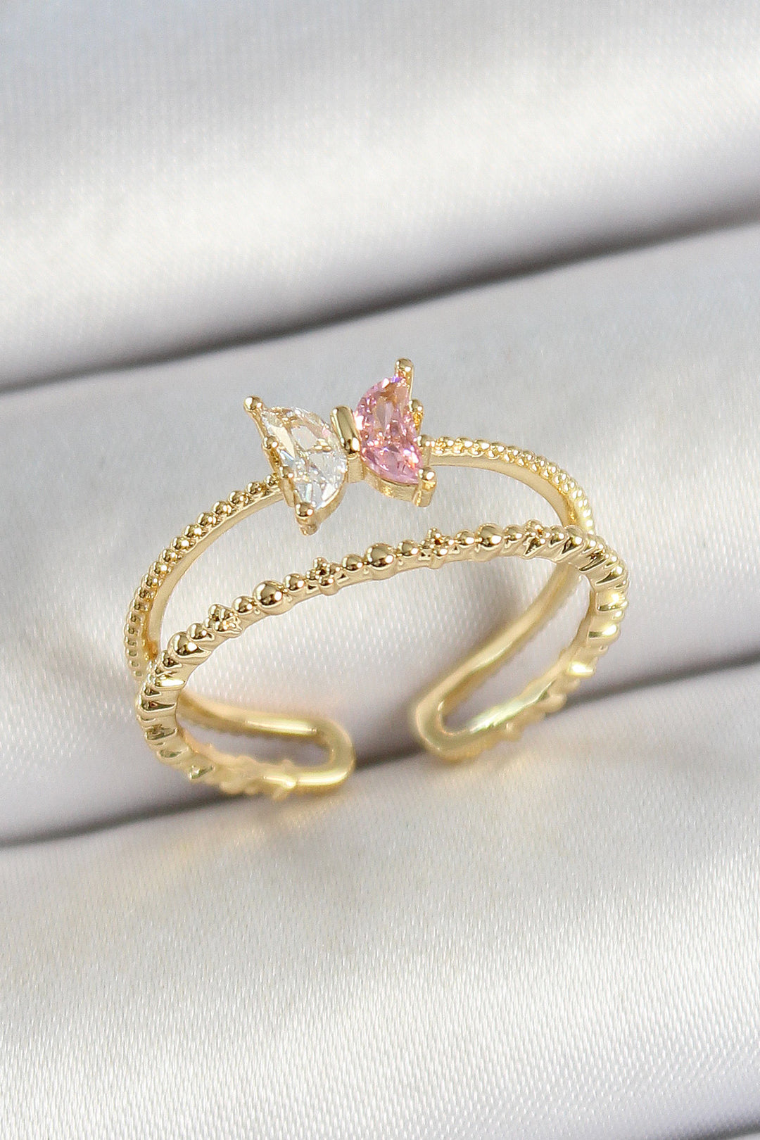 EBJ Rice Butterfly Figure Zircon Stone Gold Color Adjustable Women's Ring - Ellicott City