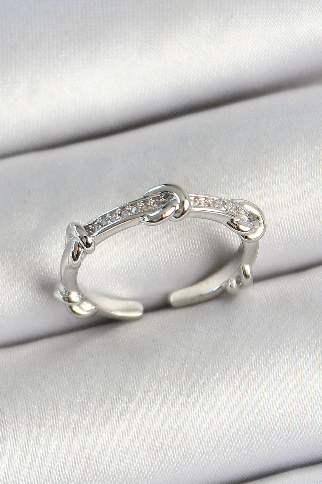 EBJ Rice Knot Figure Zircon Stone Silver Color Adjustable Women's Ring - Talence
