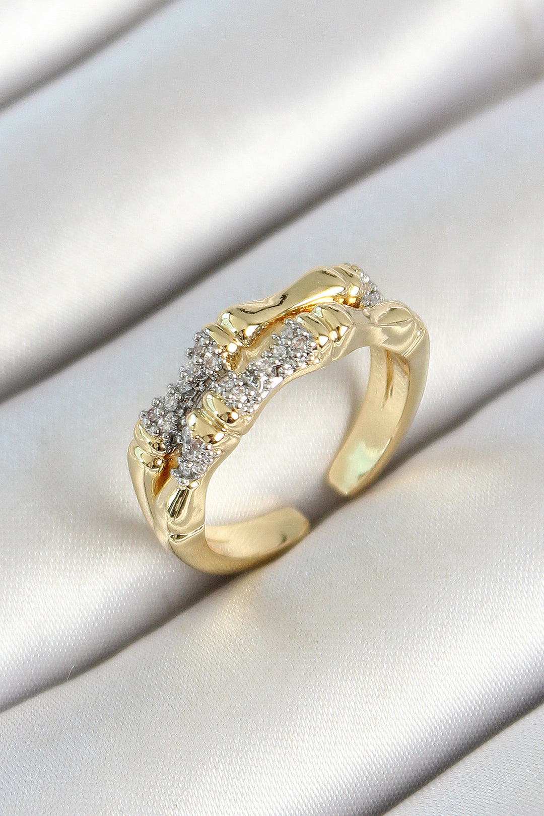 EBJ Rice Bone Figured Zircon Stone Gold Color Adjustable Women's Ring - Scarborough