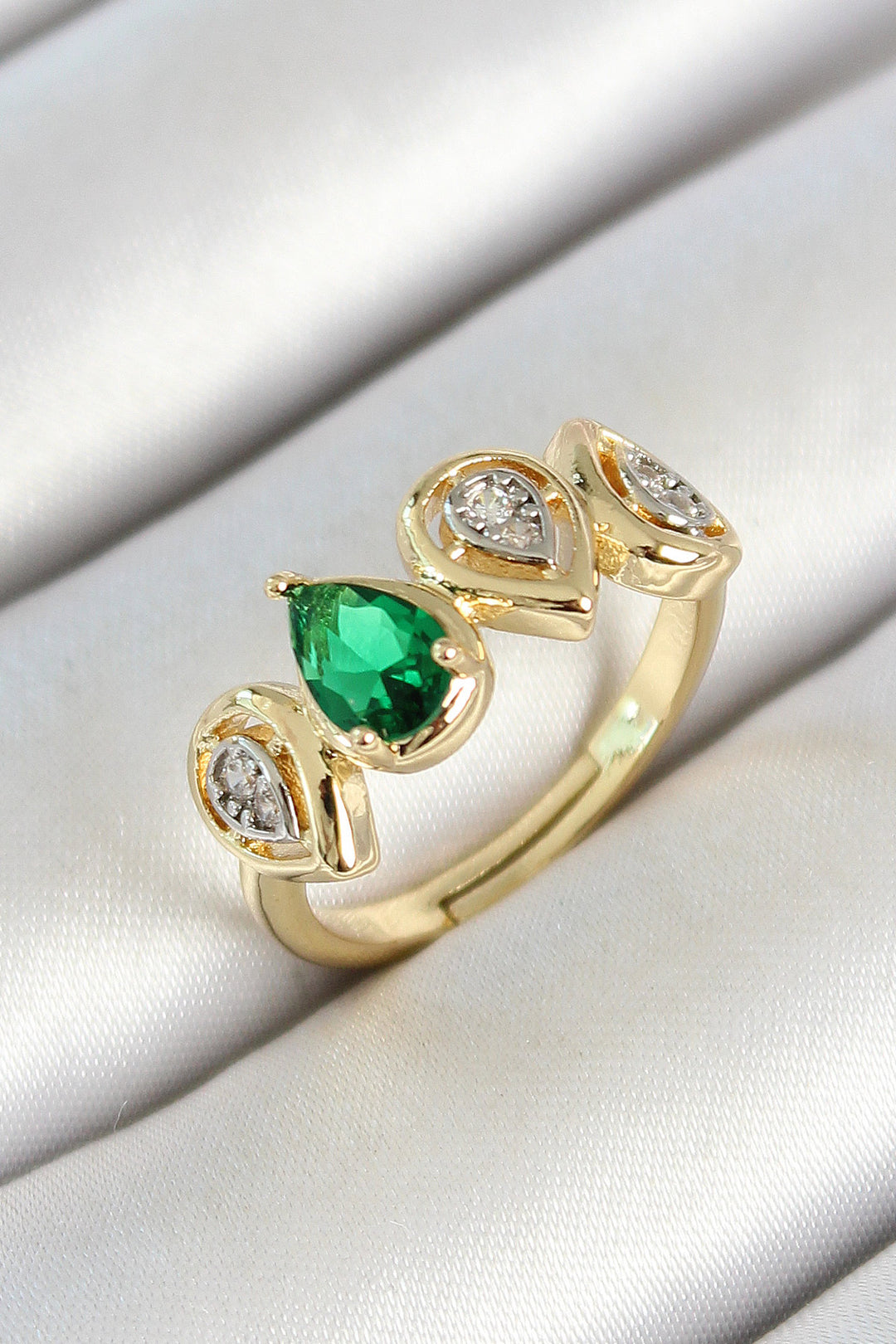 EBJ Rice Row Droplet Figure Zircon Stone Gold Color Adjustable Women's Ring - Mount Vernon
